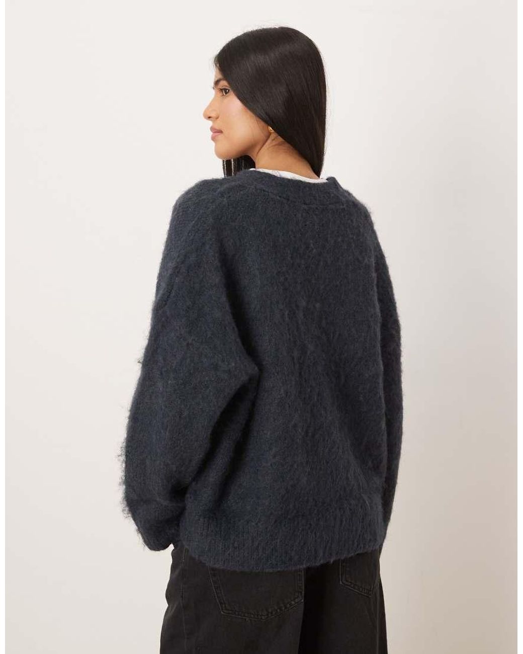 ASOS Blue Knitted Brushed Boxy Pocket Cardigan