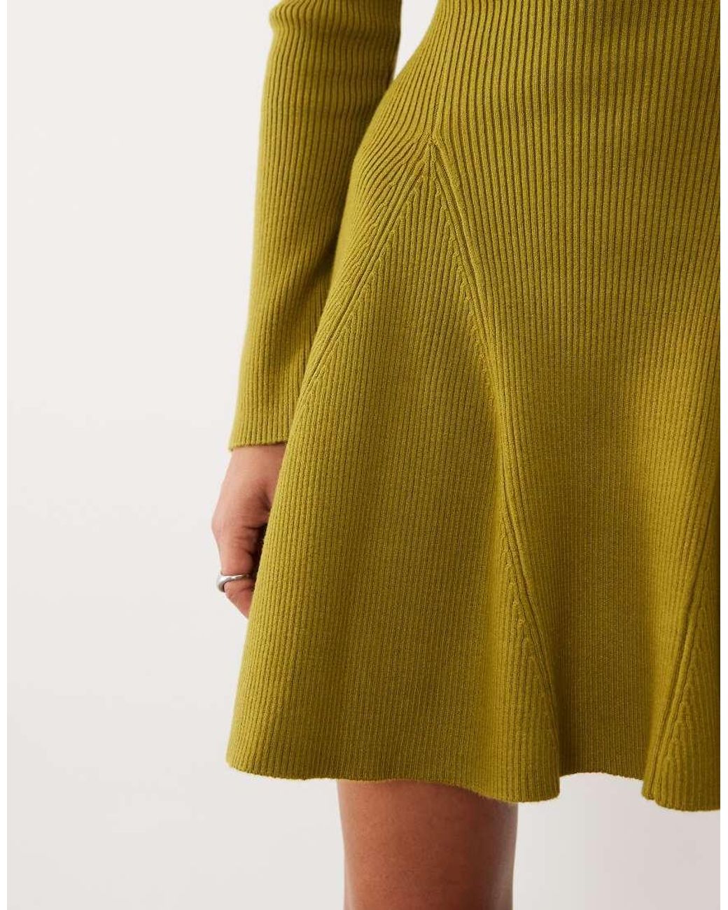 Nobody's Child Green Ribbed Jersey Crew Neck Skater Mini Dress