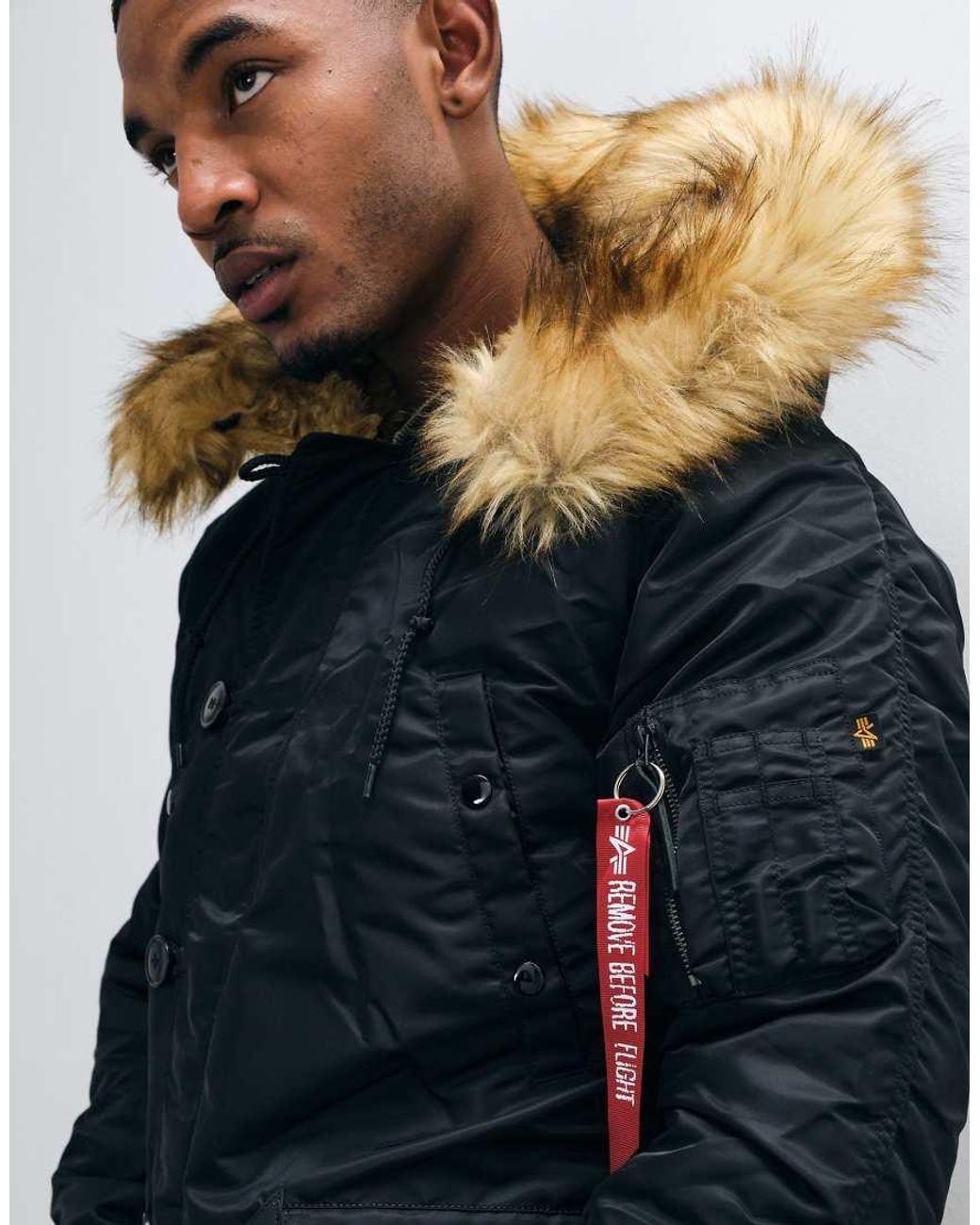Alpha Industries Blue Faux Fur Hooded Parka Jacket for men