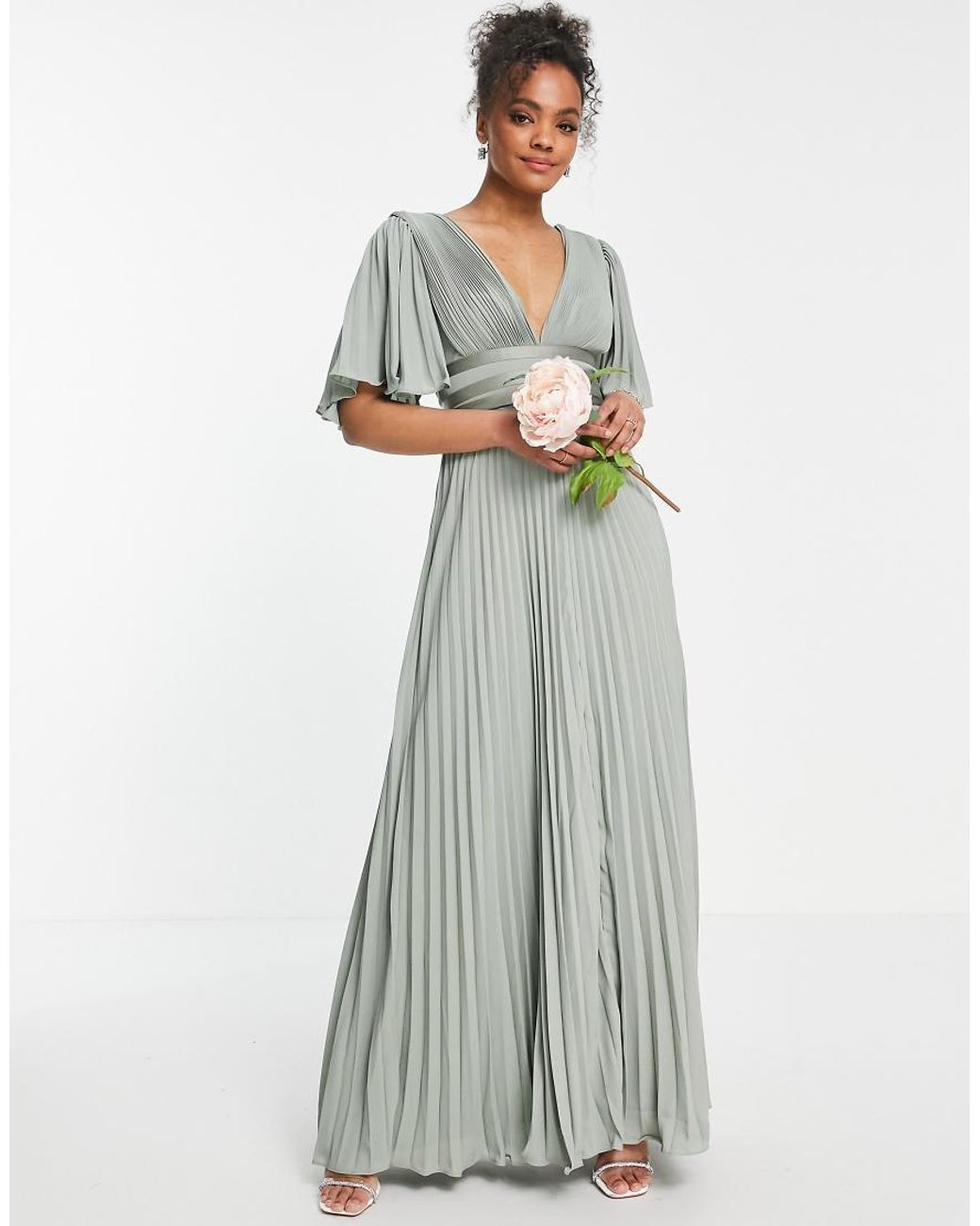 green emerald velvet dress Rent ASOS DESIGN Pleat Plunge Neck Midi Dress With Elasticated Straps And  Back In Apple Green