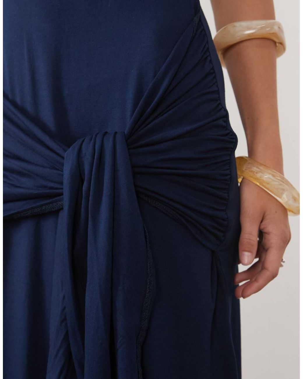 ASOS Blue Square Neck With Tie Detail Midi Dress