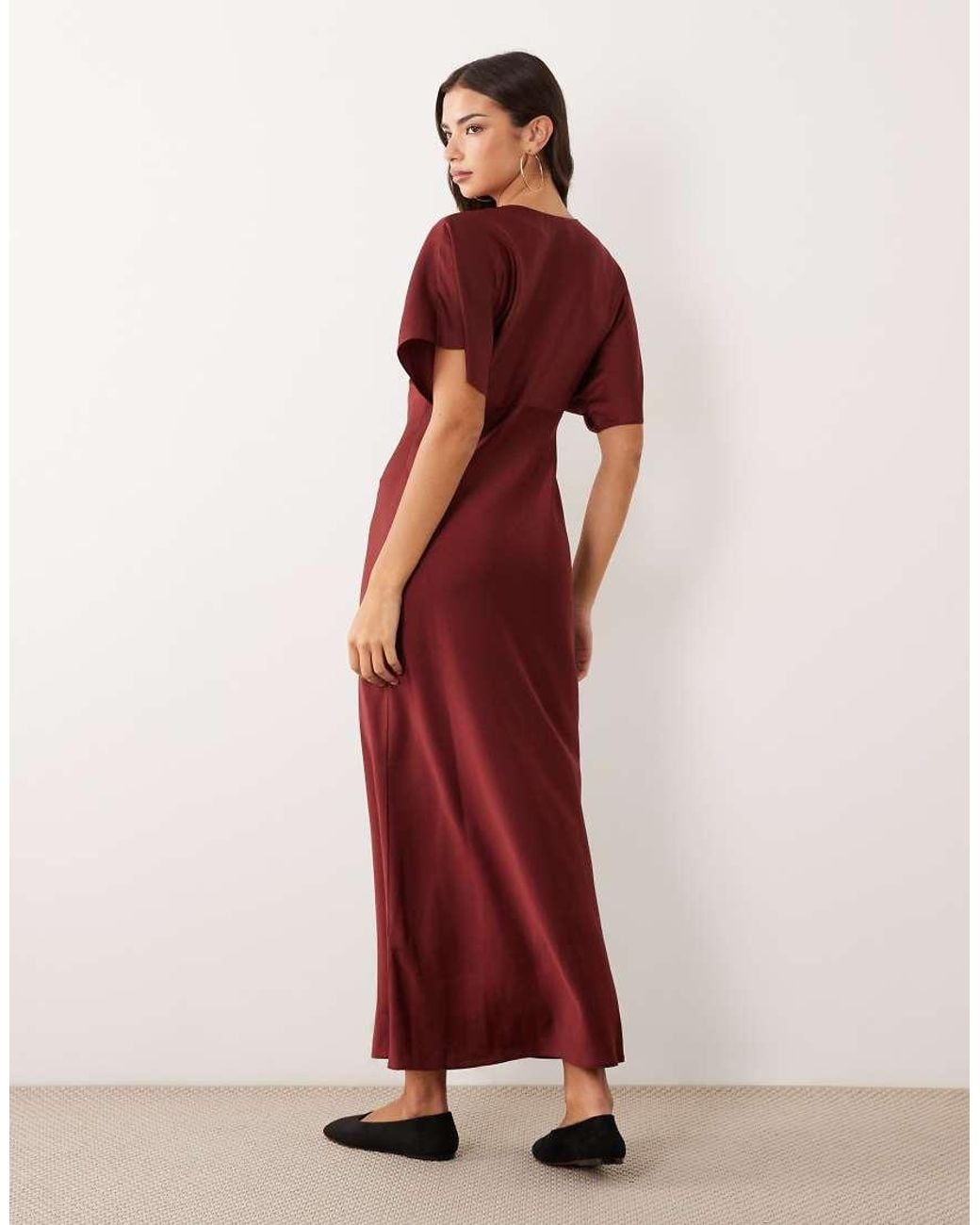 Miss Selfridge Red Satin And Lace Batwing Maxi Dress