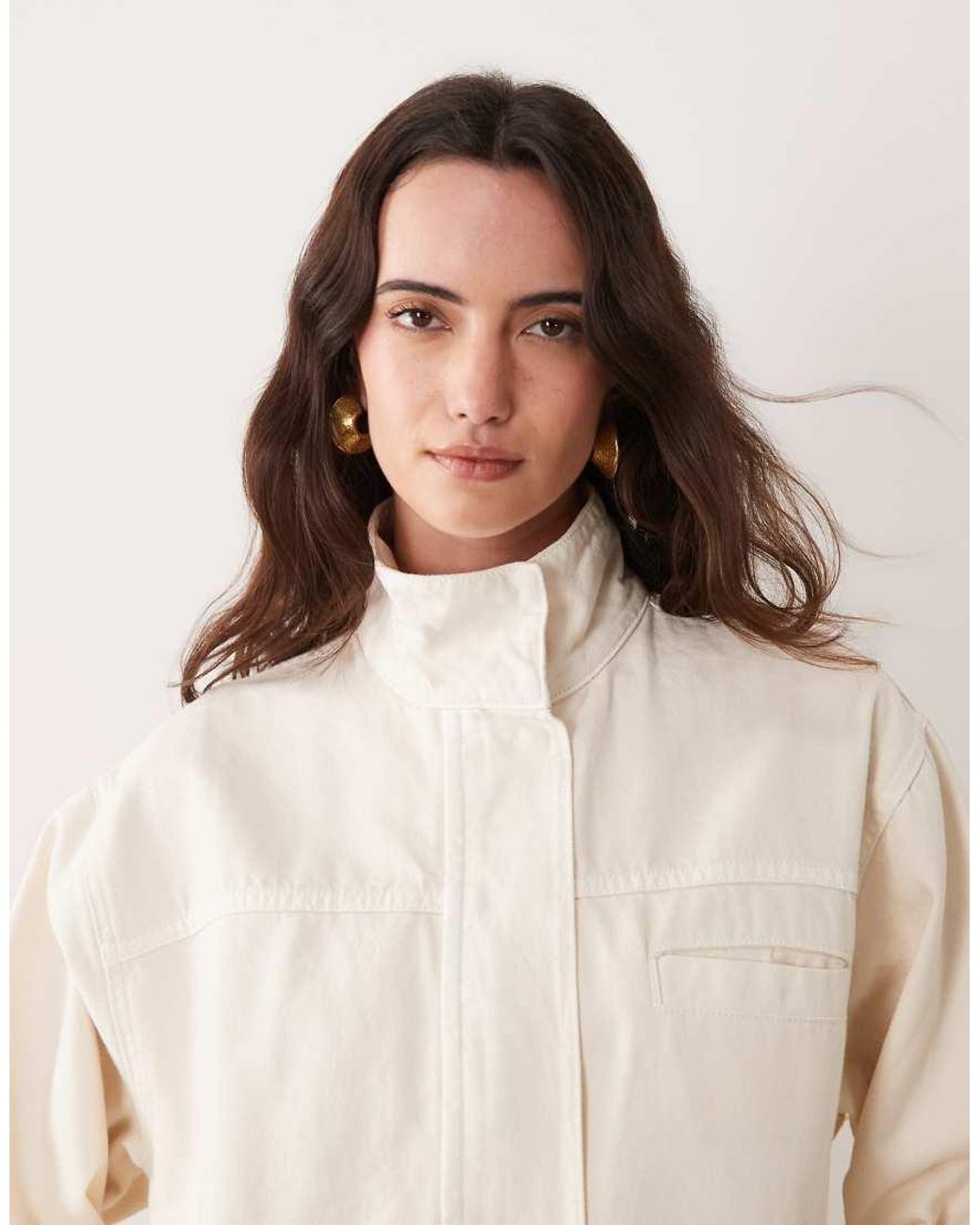 ASOS Natural Denim Funnel Neck Jacket