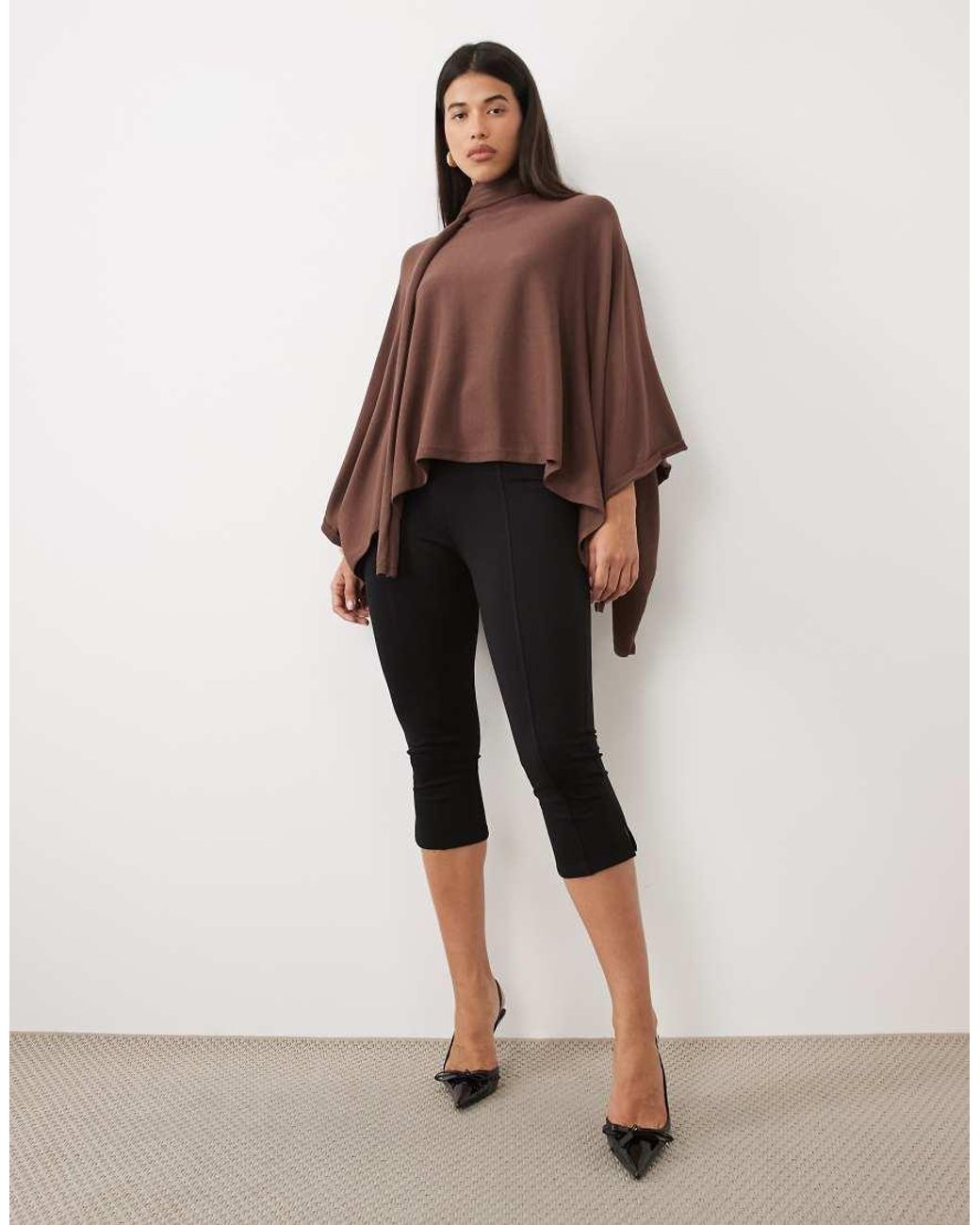 Pretty Lavish Brown Light Knit Scarf Cape Jumper