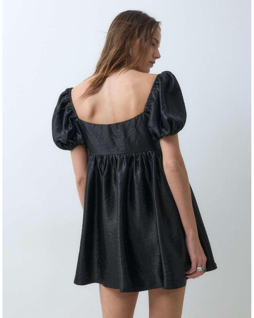 Monki Black Babydoll Puff Sleeve Mini Dress