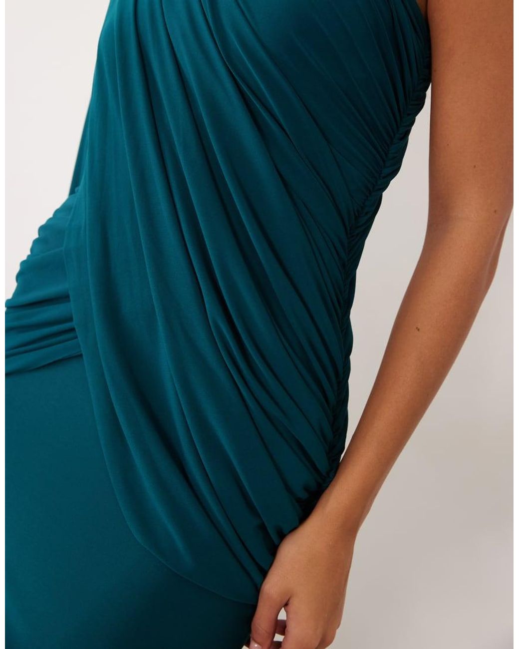ASOS Blue Slinky One Shoulder Draped Maxi Dress With Blouson Sleeve