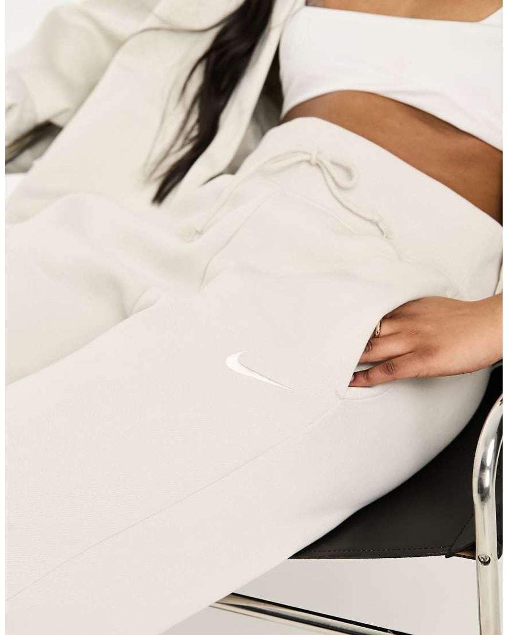 Nike White Phoenix Fleece High Rise Wide Leg Joggers