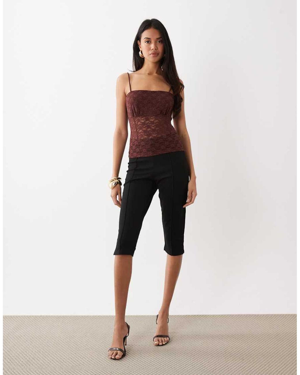 ASOS Brown Lace Square Neck Strappy Cami Top