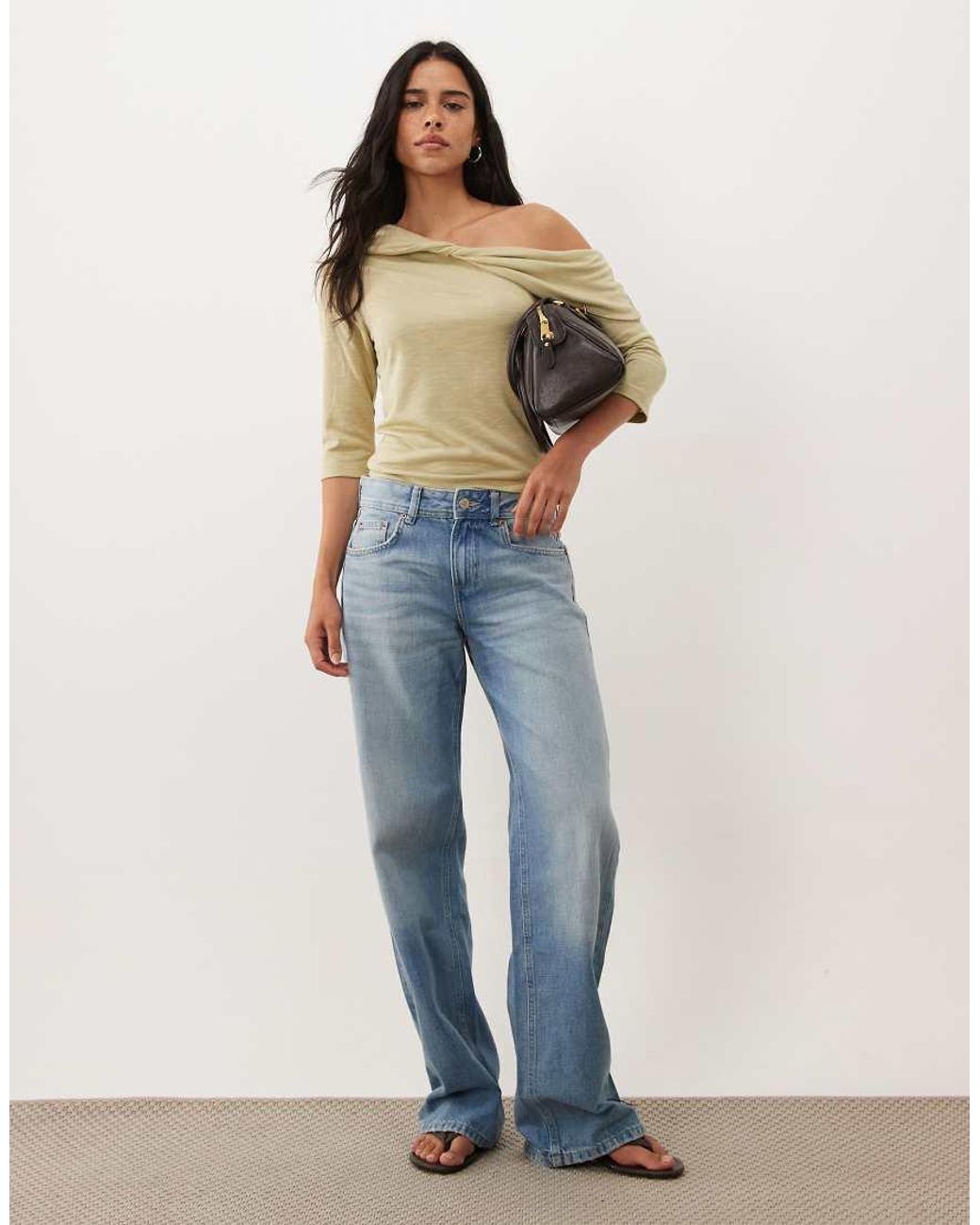 Miss Selfridge Green Twist Off Shoulder Top