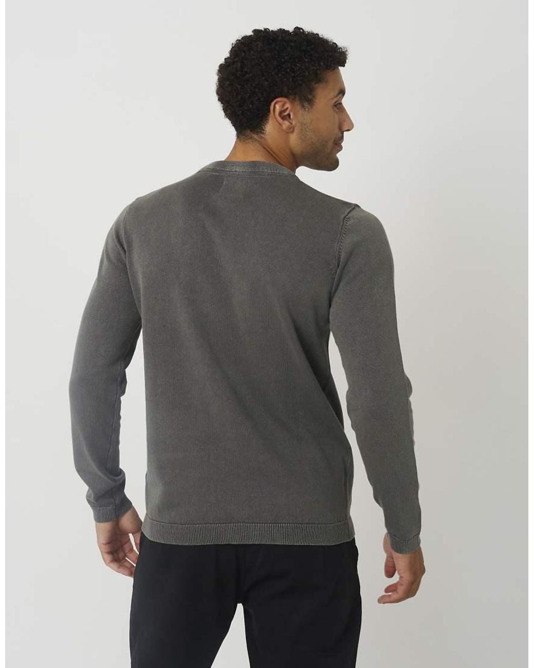 Brave Soul Gray Acid Wash Crew Neck Jumper for men