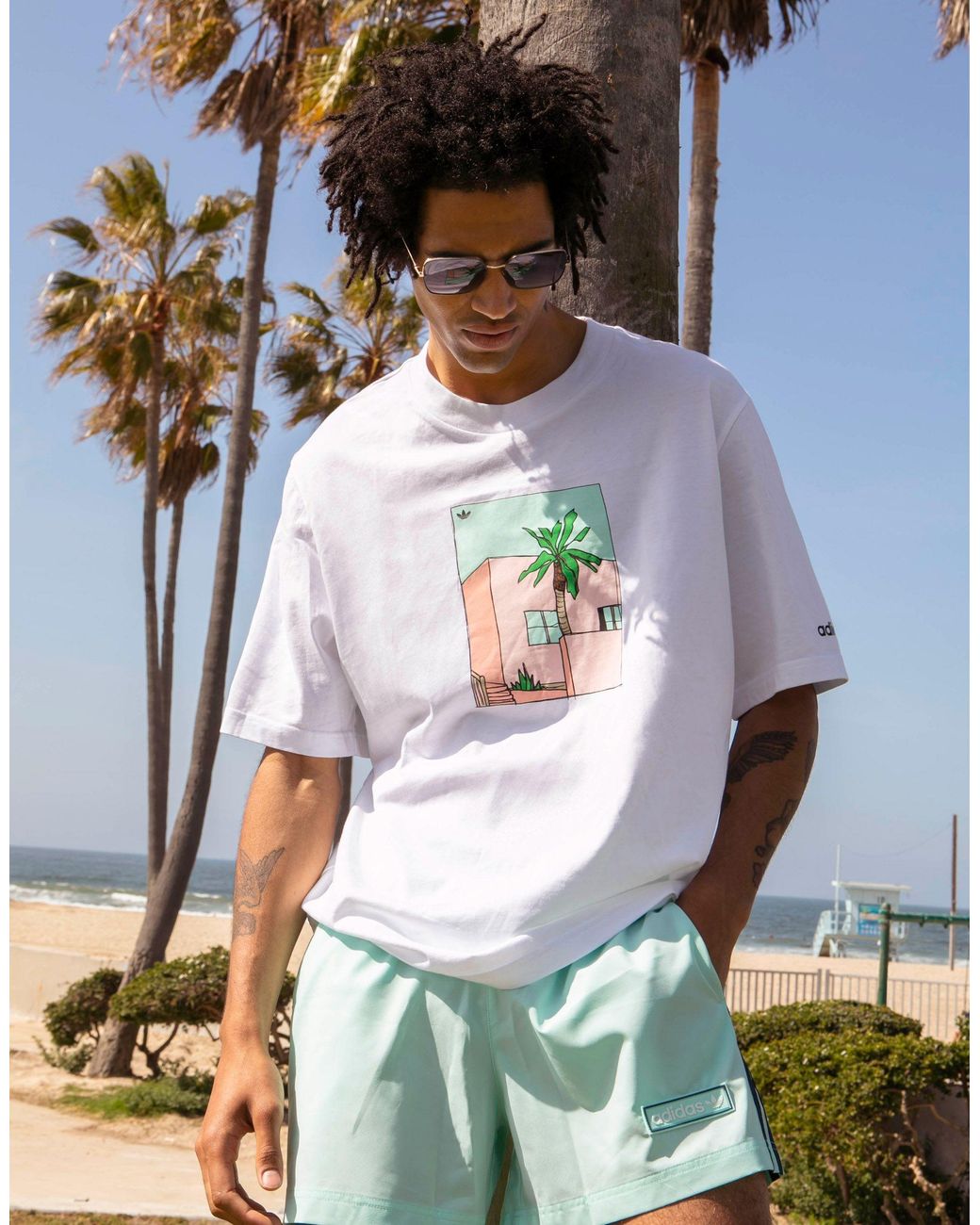 adidas Originals 'summer Club' Oversized T-shirt With Hand Graphic in White for Men | Lyst