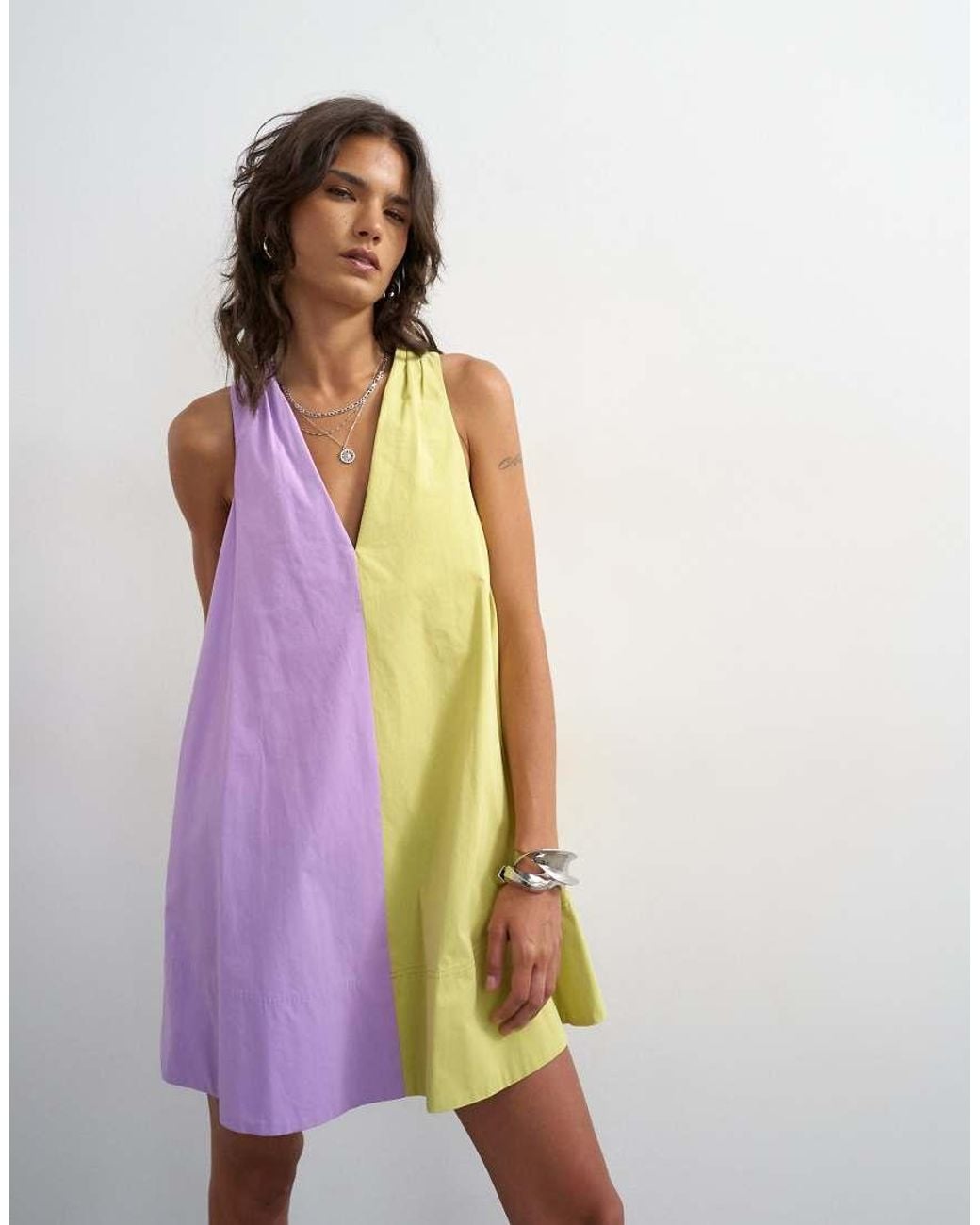 TOPSHOP Purple Poplin Halter Deep Hem Mini Trapeze Dress