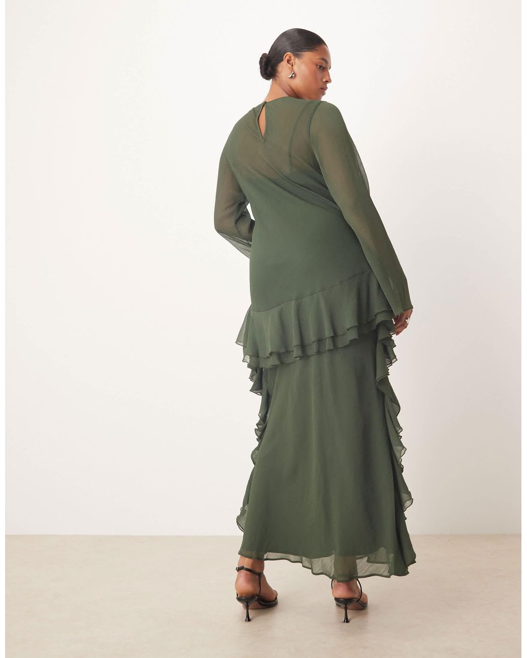 green emerald velvet dress Rent ASOS DESIGN Curve Midi Dress With Long Sleeve And Circle Trim In Sage  Green main image 0