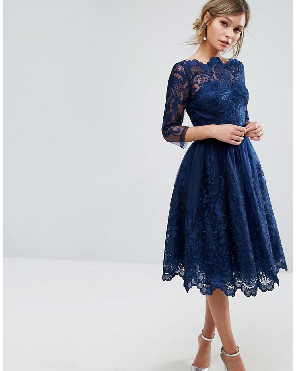 Chi chi london 2025 navy lace midi dress