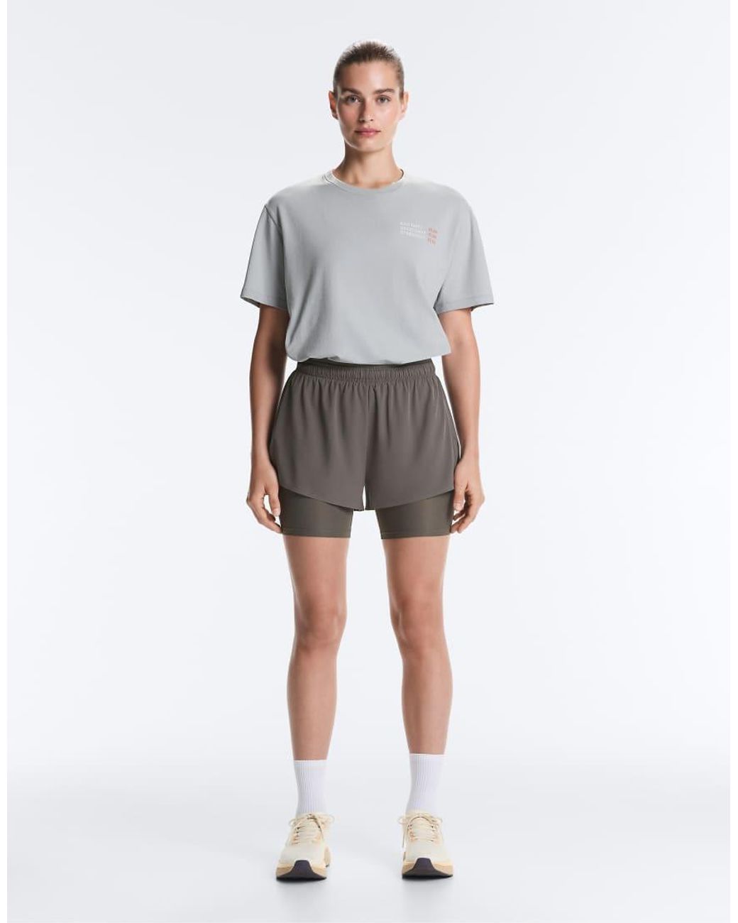 Oysho Gray Mid Rise 2-in-1 Technical Shorts
