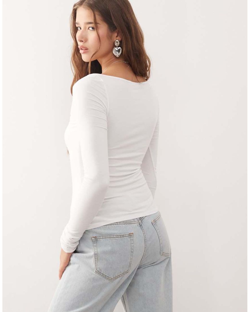 Weekday White Slim Fit Long Sleeve Wrap Top