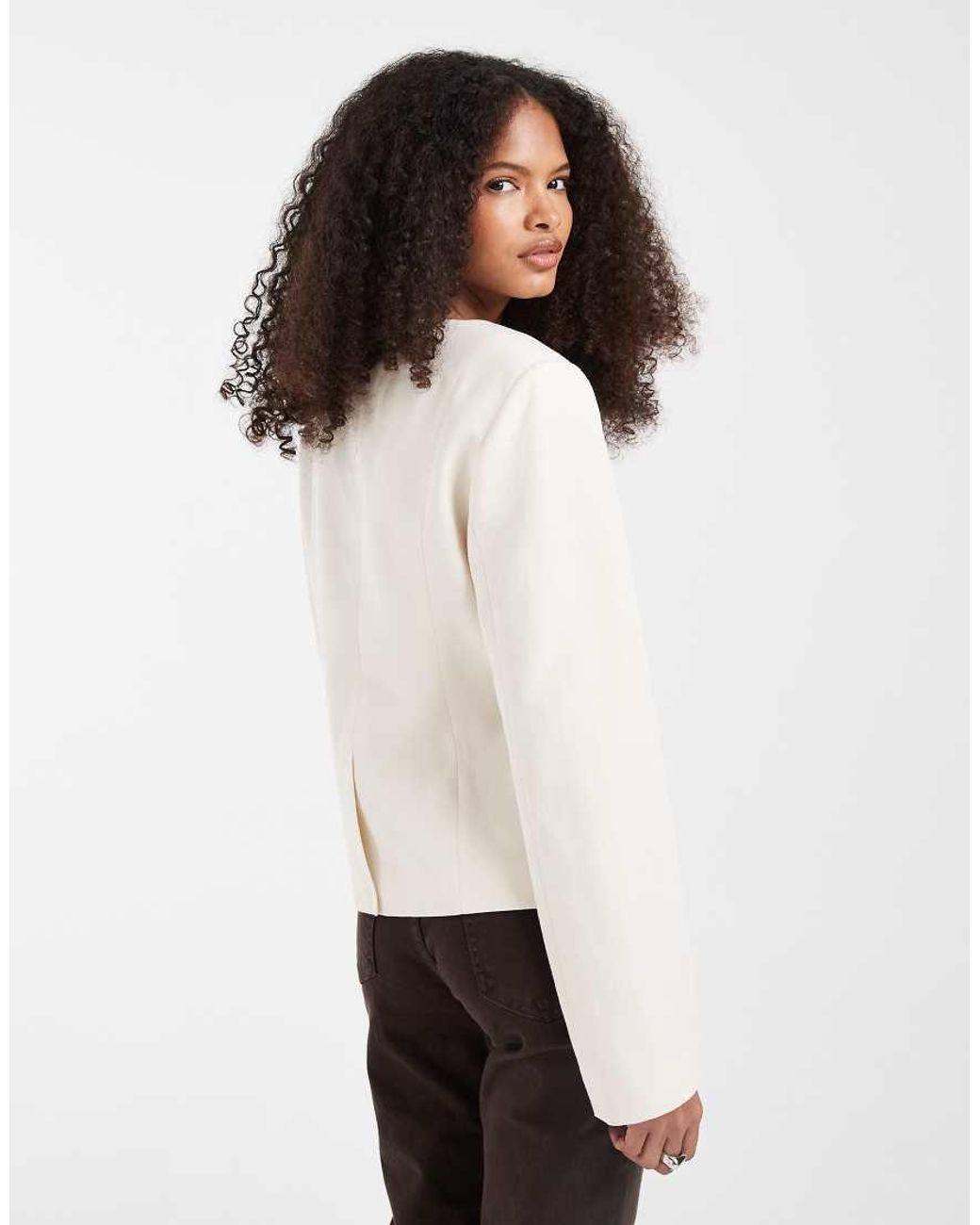 ASOS White Button Up Linen Fitted Blazer In