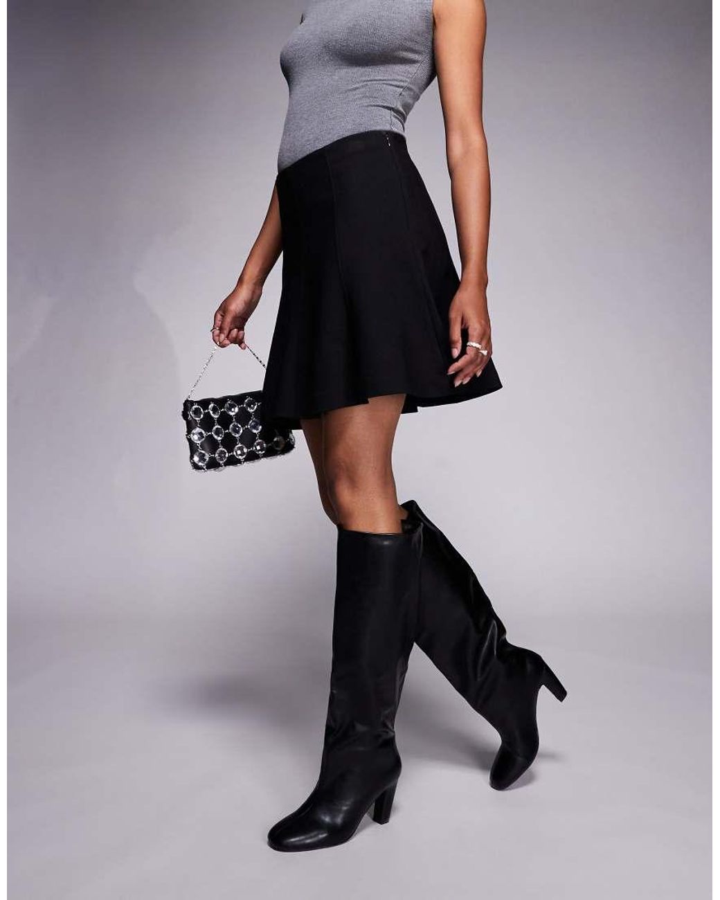 Public Desire White Heeled Round Toe Knee Boots