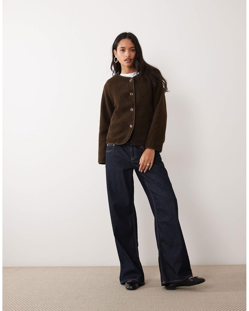 Vila Black Button Front Teddy Jacket