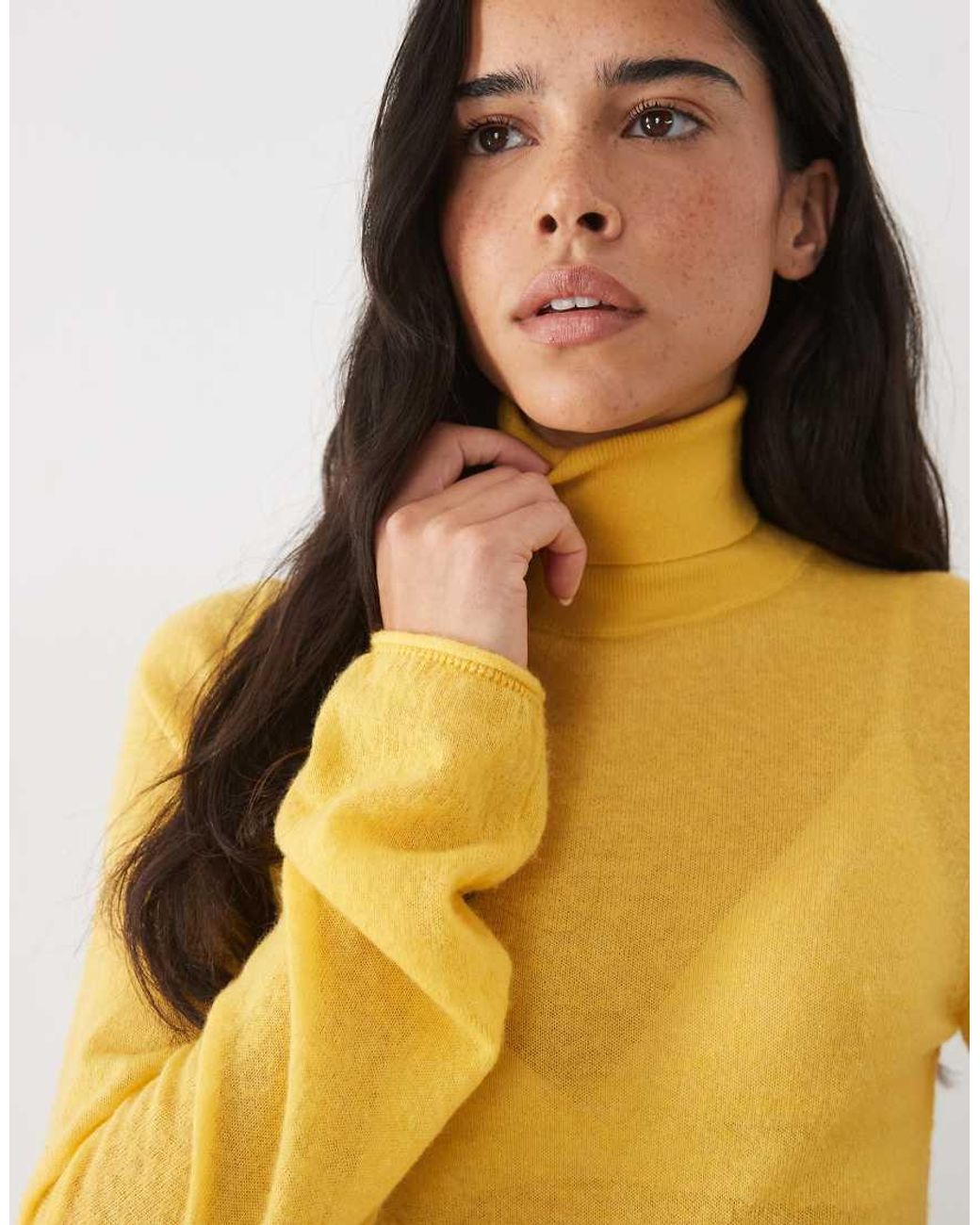 ASOS Yellow Premium Alpaca Blend Sheer Fitted Roll Neck