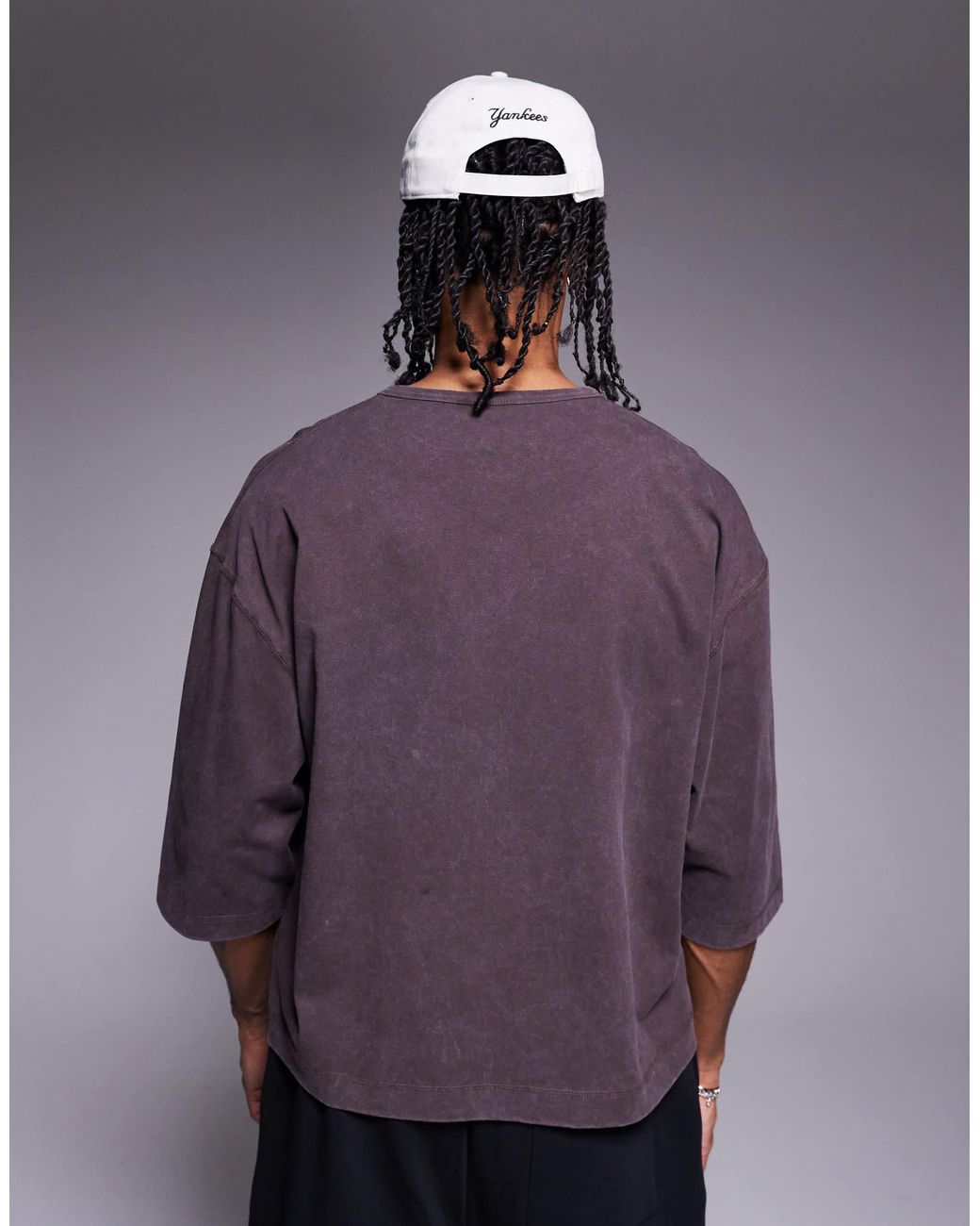 ASOS – henley-t-shirt aus schwerem stoff in Purple für Herren