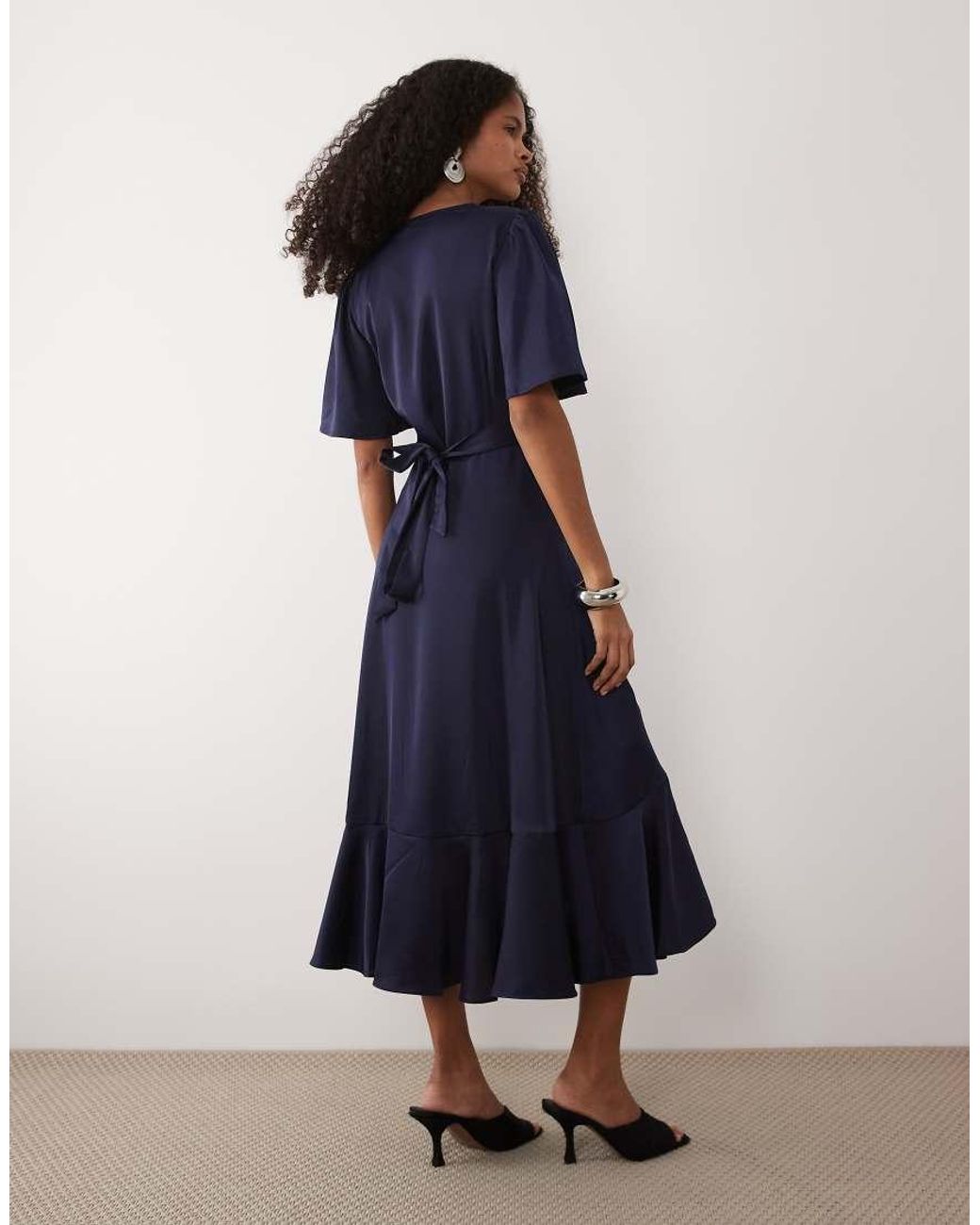 Y.A.S Blue Satin Midi Wrap Dress