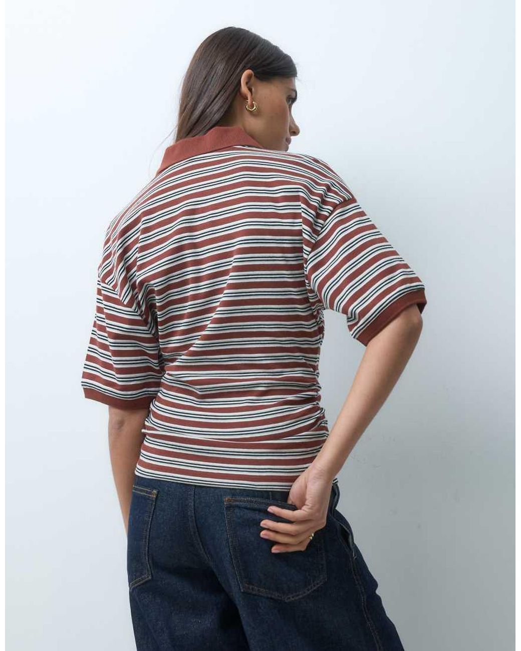 ASOS Gray Corset Waist Tee With Rugby Polo Collar