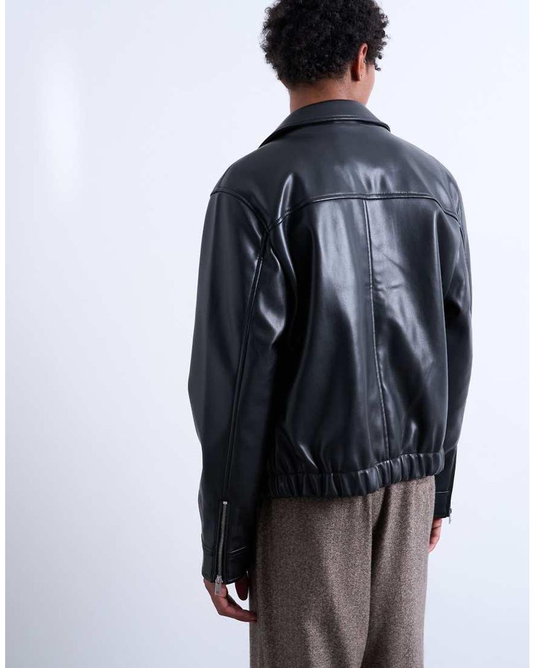 Topman White Soft Faux Leather Jacket for men