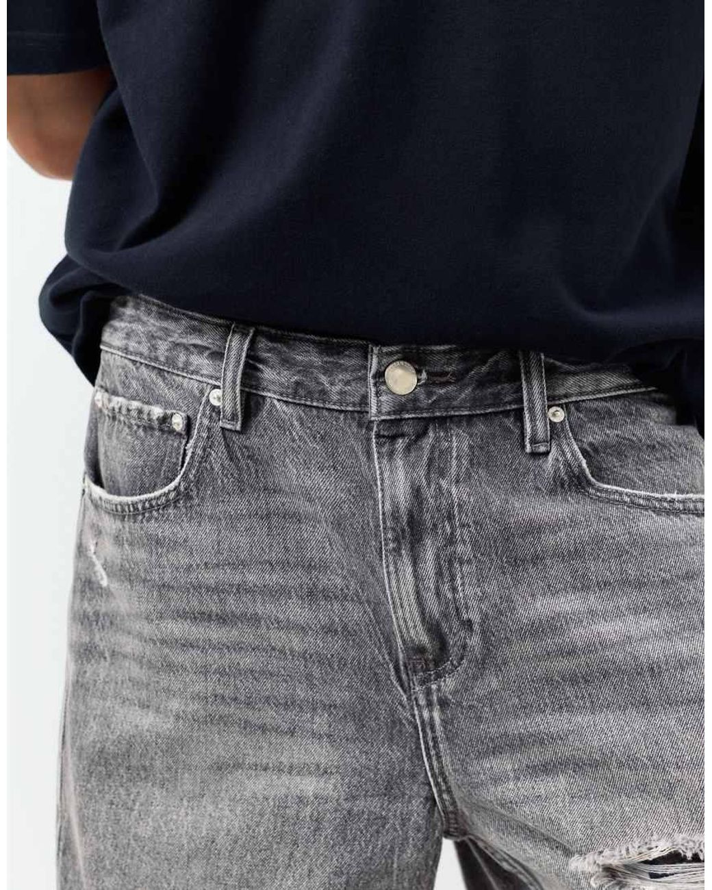 Pull&Bear Gray Straight-Leg Denim Bermuda Shorts for men
