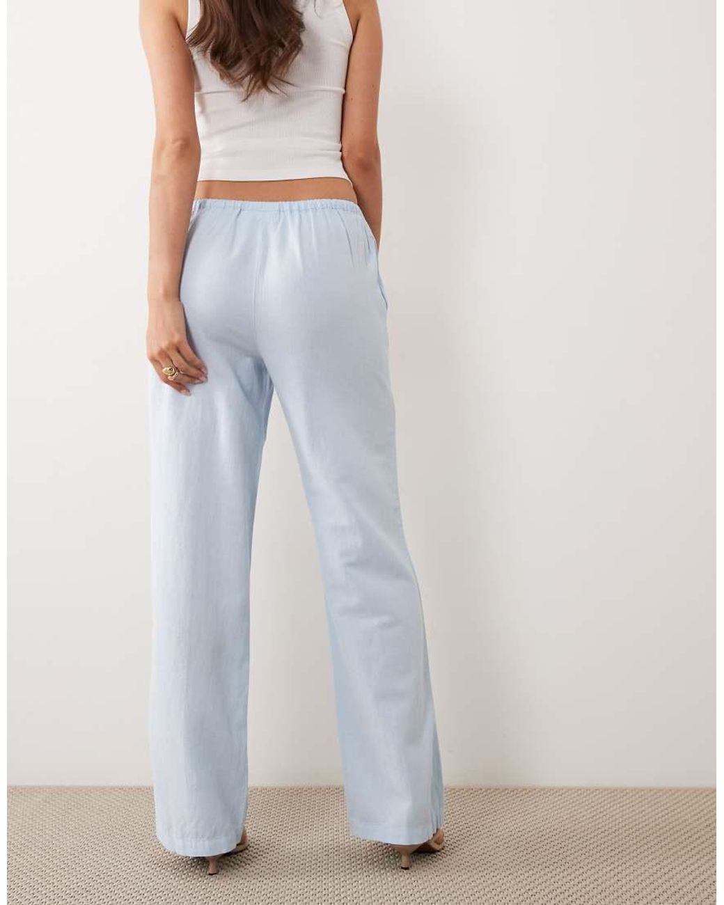 Vila Blue Linen Touch Tie Waist Wide Leg Trouser