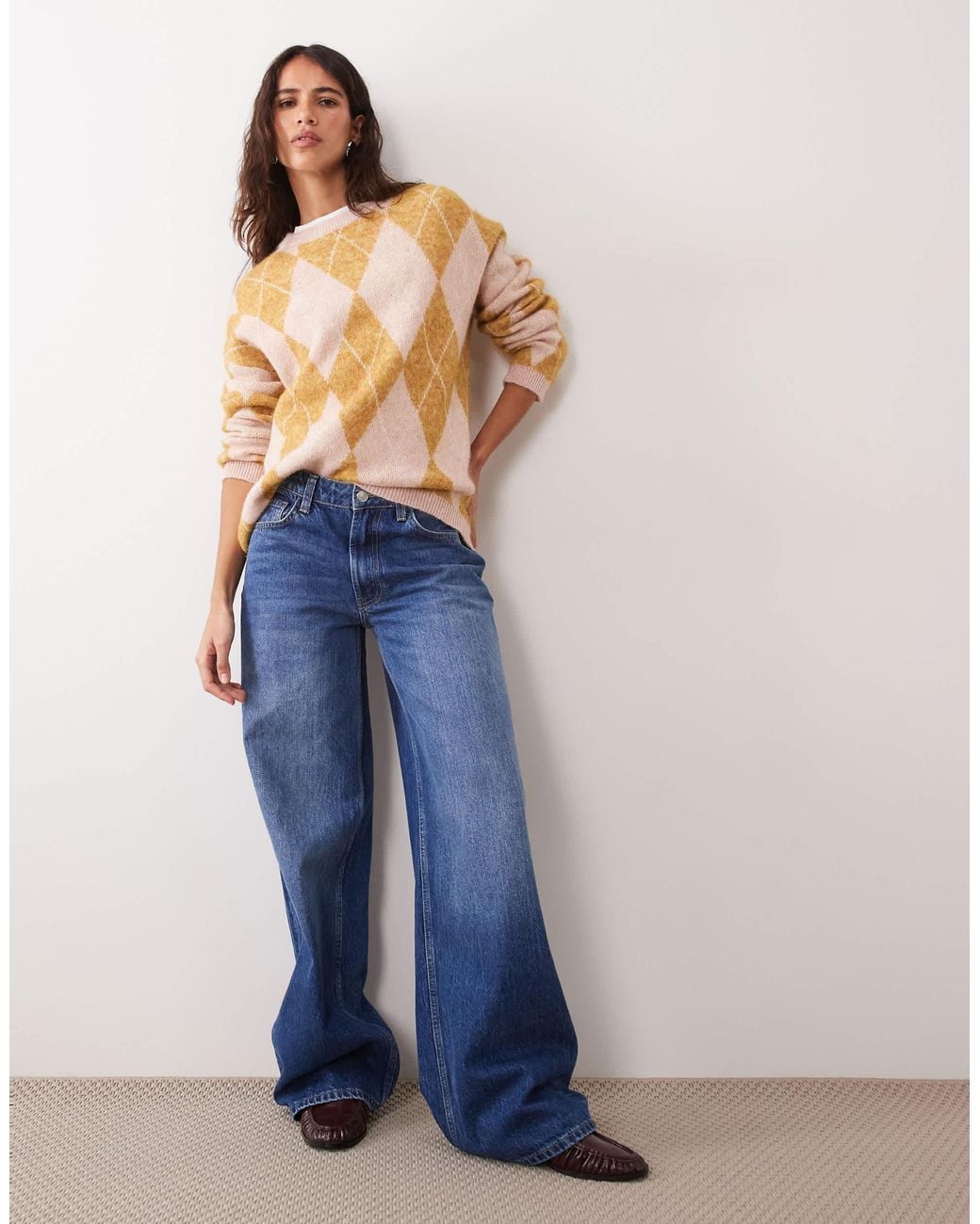 New Look Blue Argyle-strickpullover