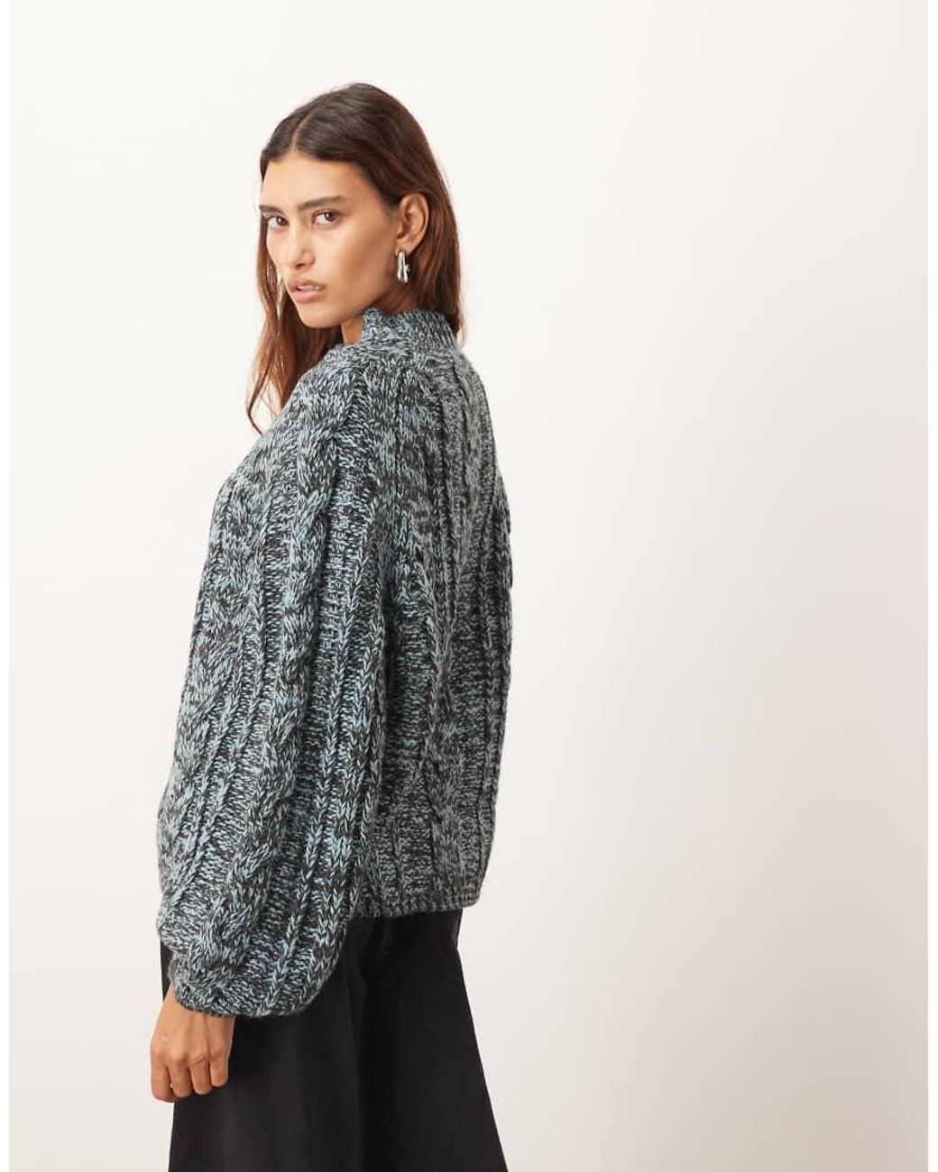 ARRANGE Gray Cable Knit High Neck Jumper With Volume Sleeve