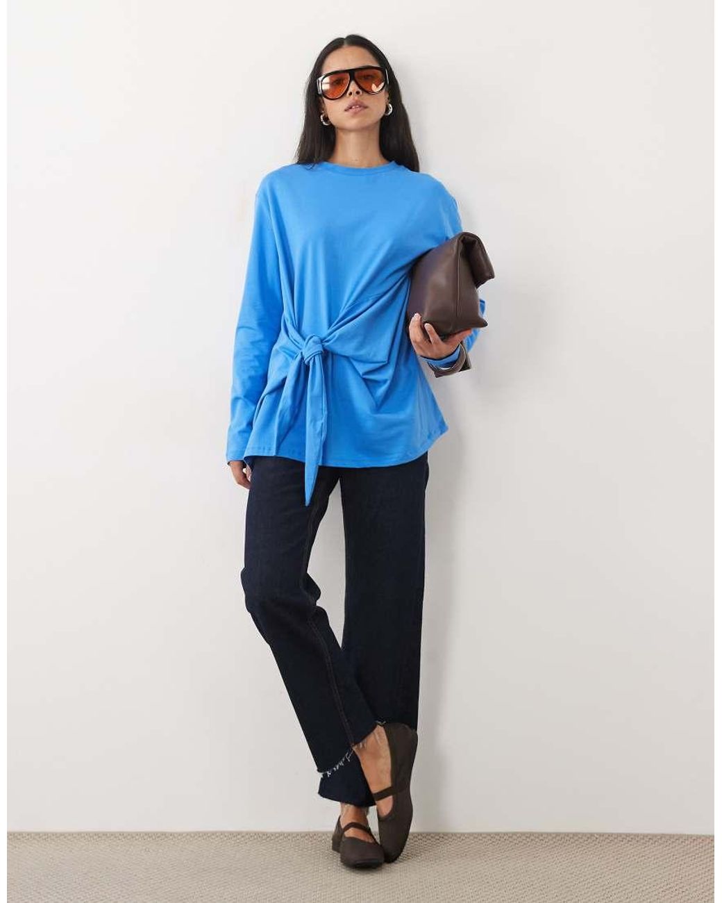 ASOS Blue Long Sleeve Tie Waist T-shirt