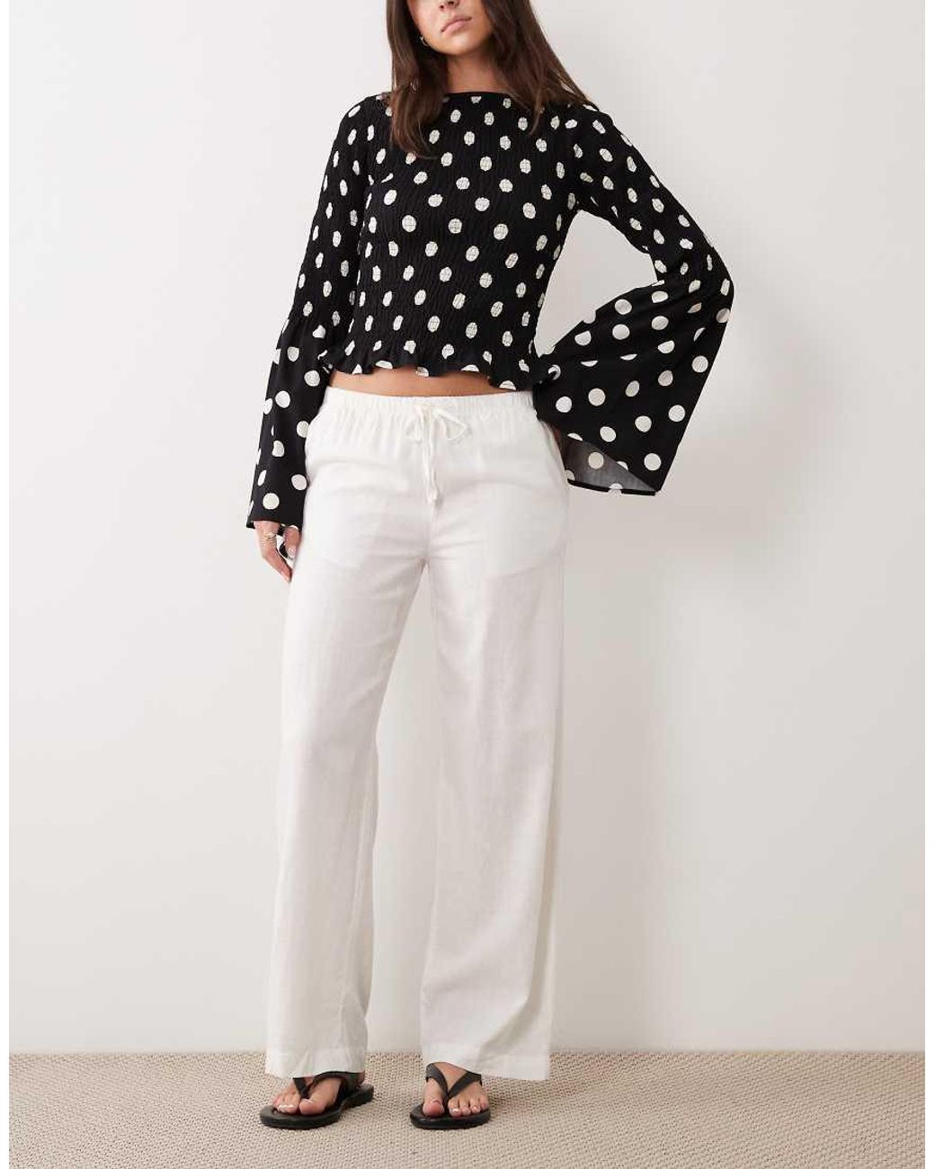 Cotton On White Haven Wide Leg Linen Blend Pant