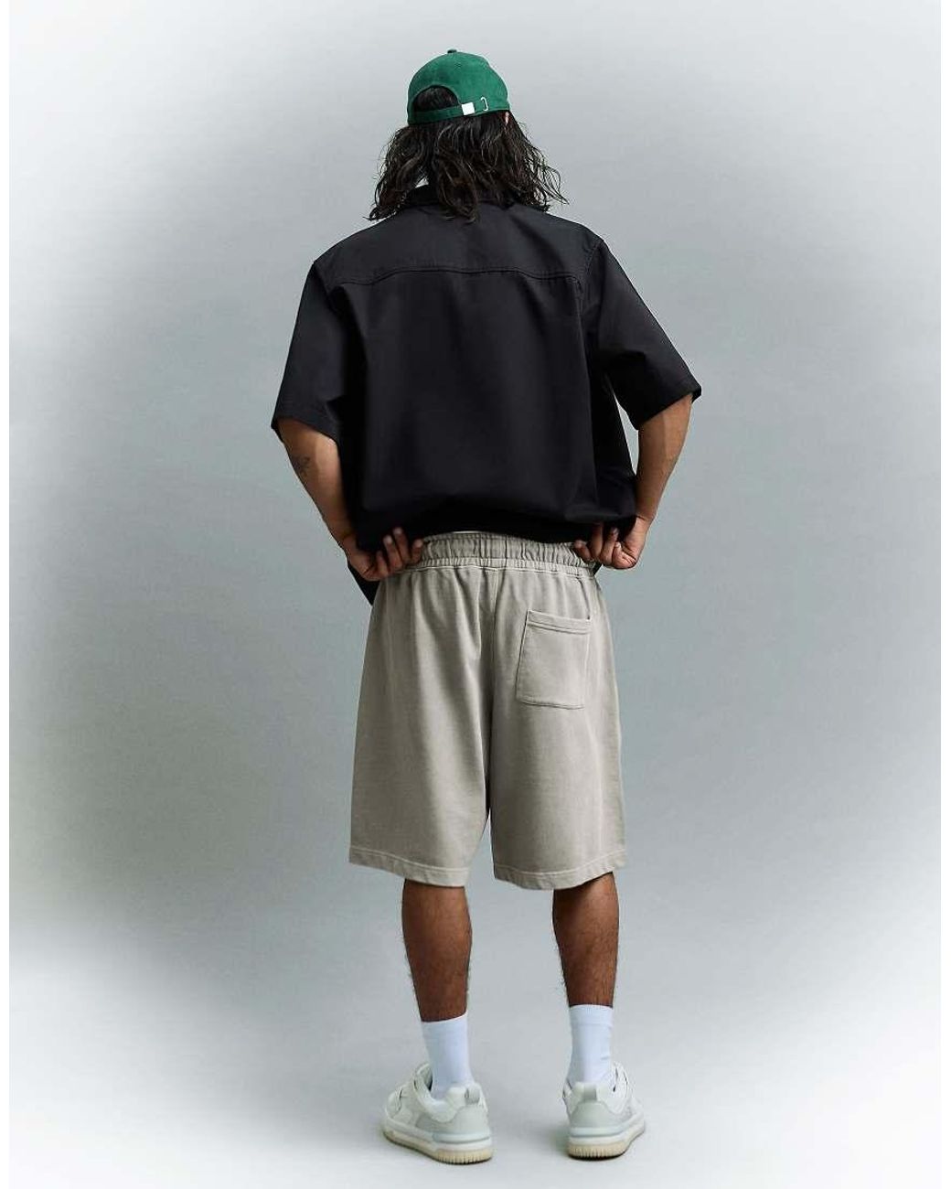 Bershka Gray Boxy Print Bermuda Shorts for men