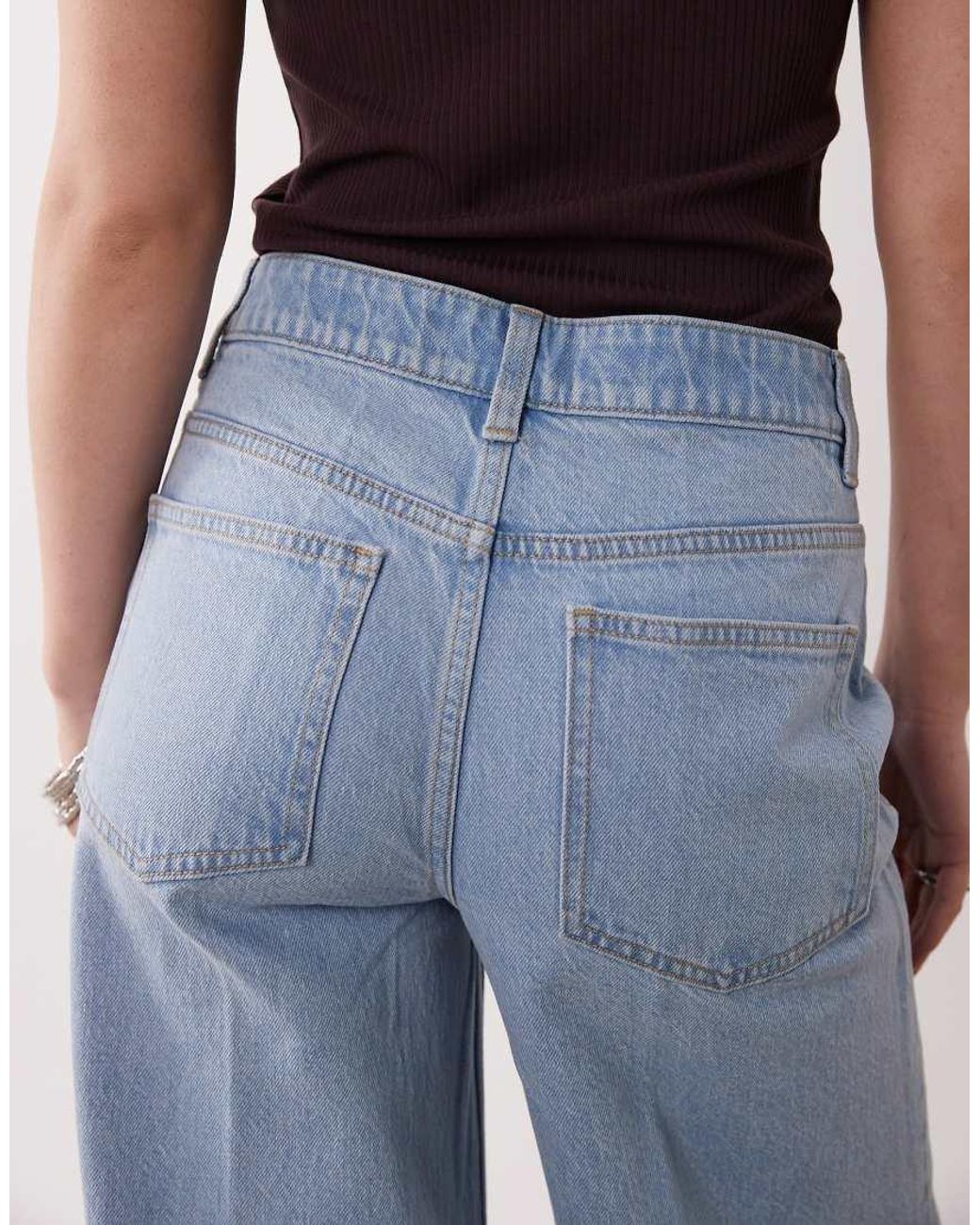 ASOS Blue Asos Design Petite High Waist Wide Leg Jeans With Front Pockets