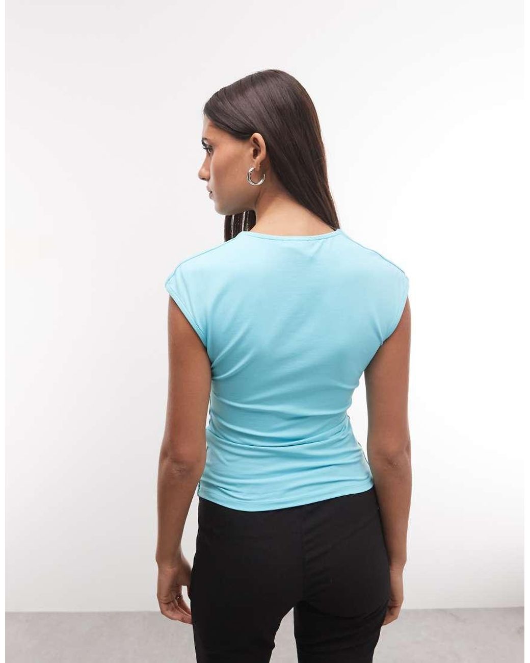 ASOS Blue Plunge Open Front Short Sleeve Ruched Top