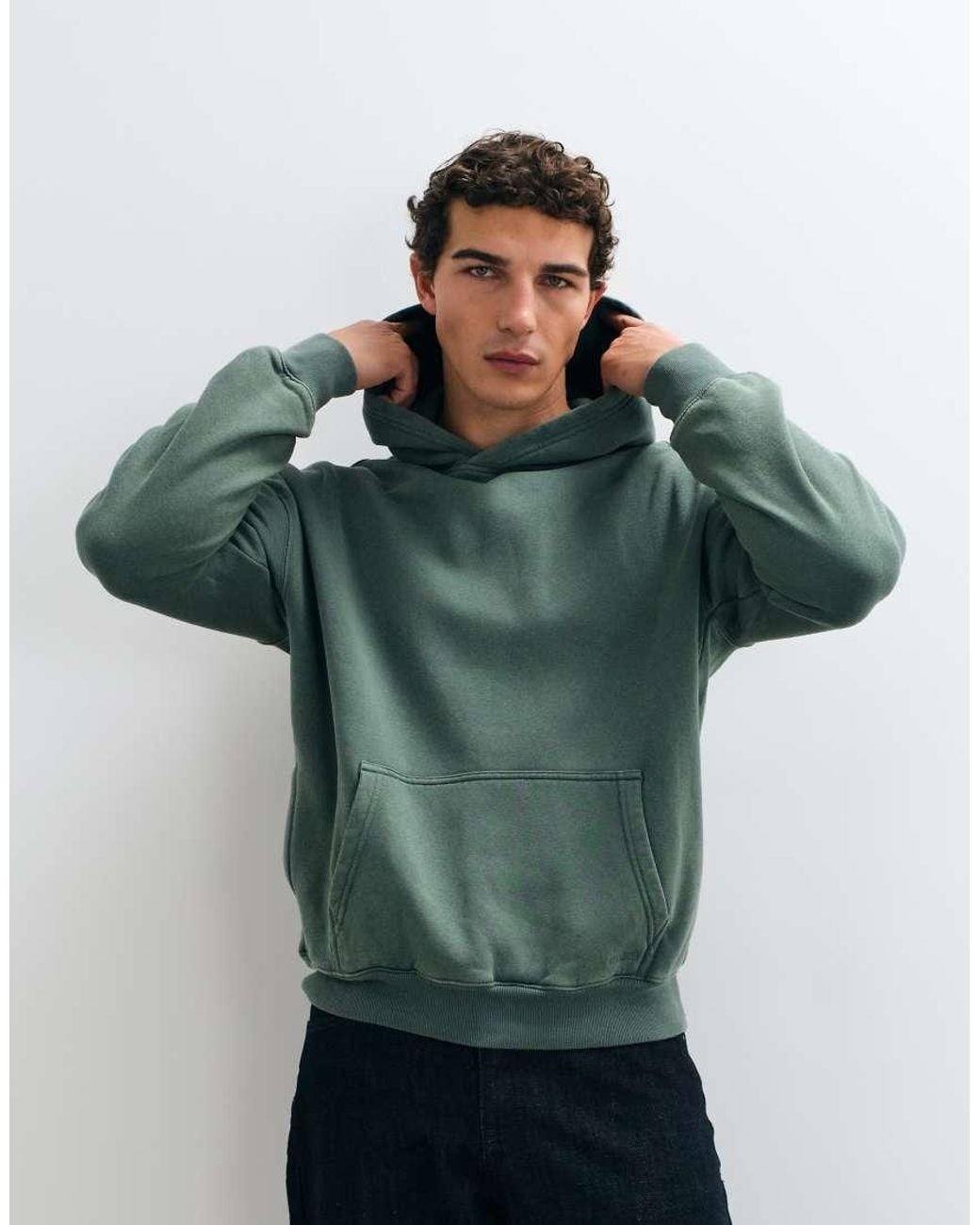 Hollister Green Boxy Pull On Hoodie for men