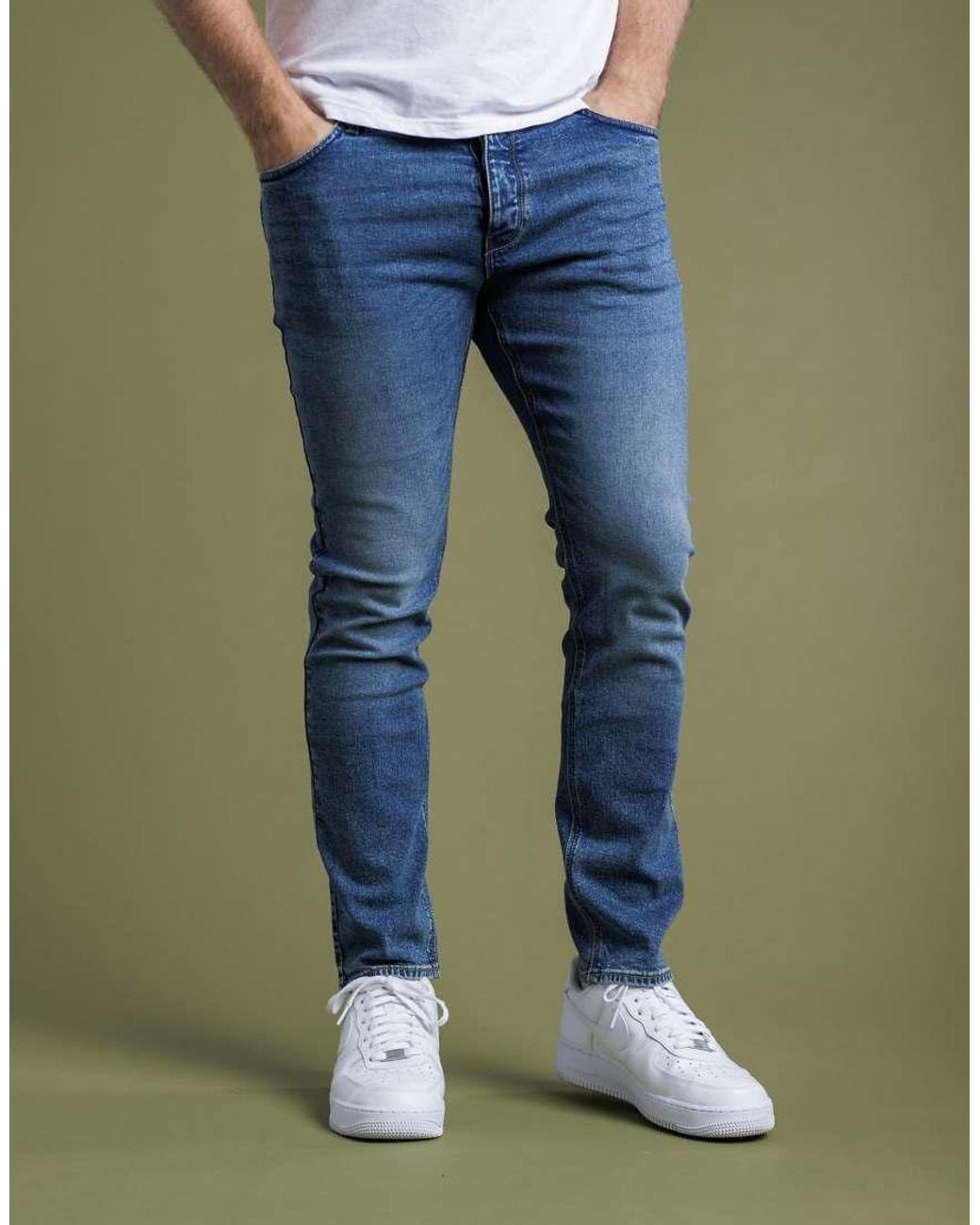 French Connection Blue Cotton Slim Fit Stretch Denim Jeans for men