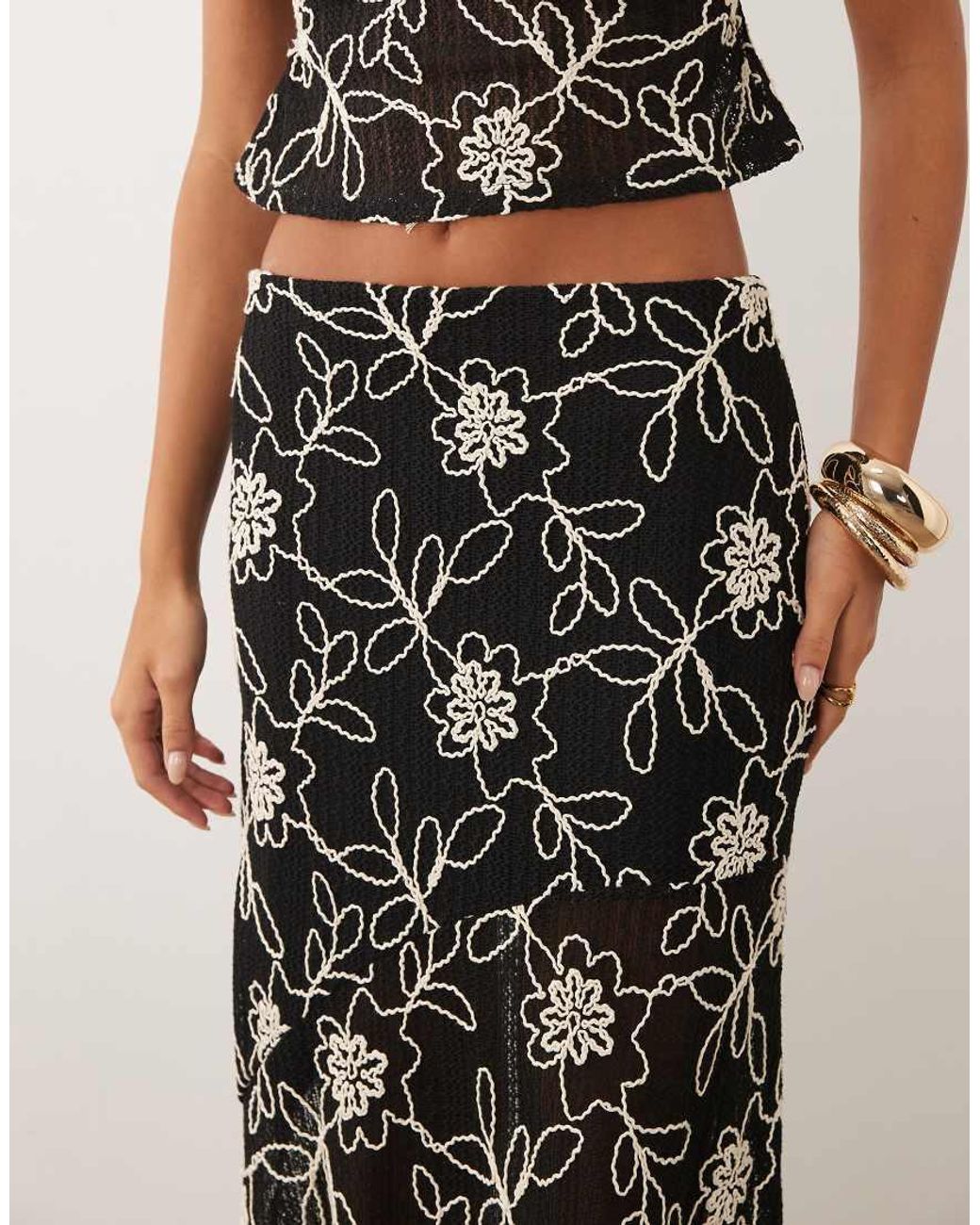 ASOS White Embroidered Crochet Maxi Skirt