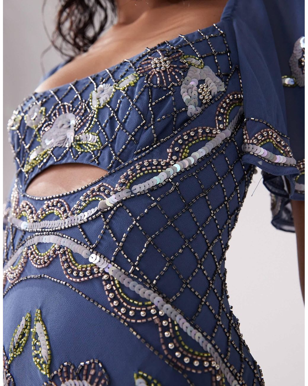 knee length dresses for ladies ASOS DESIGN Strappy Midi Dress in Delicate Floral Embellishment