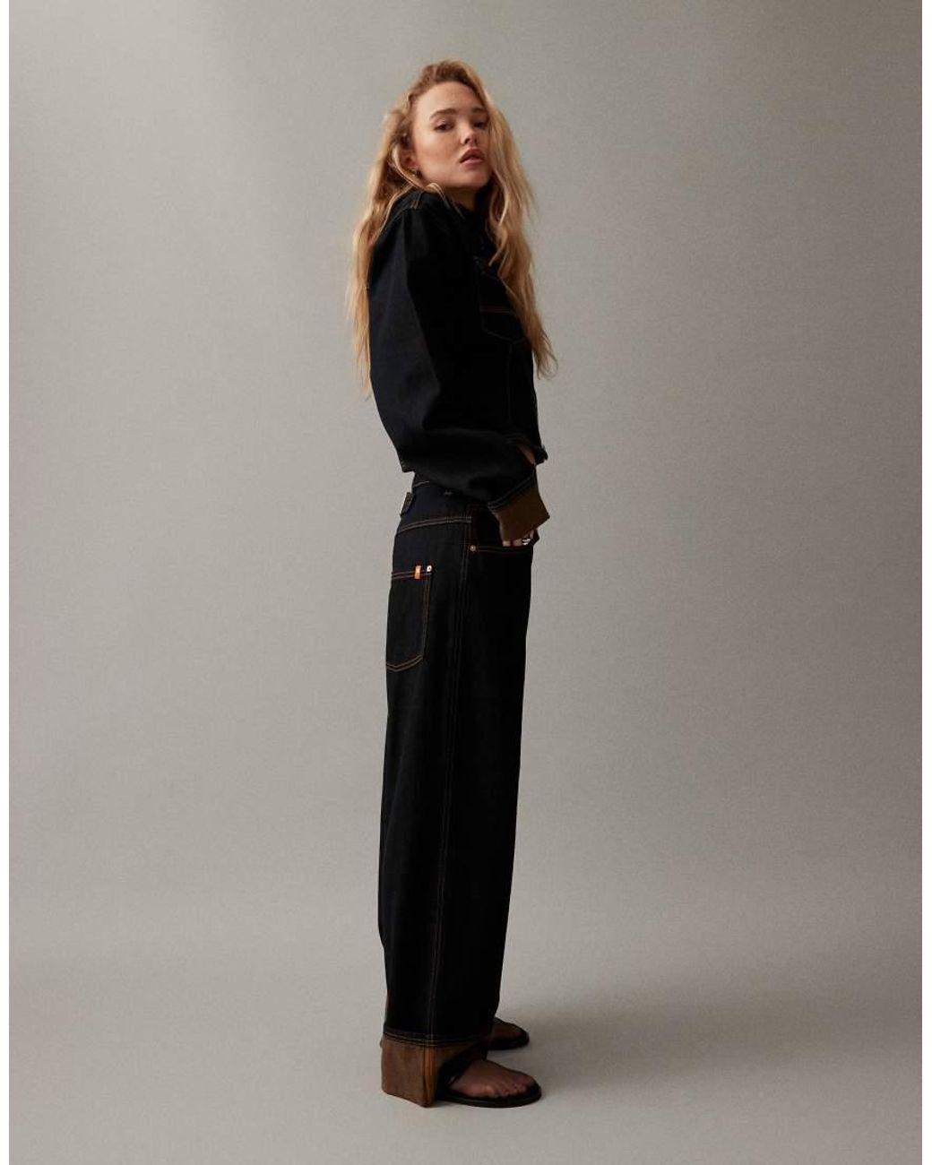 Collusion Black Mid Rise Jean With Contrast Turn Up Hem