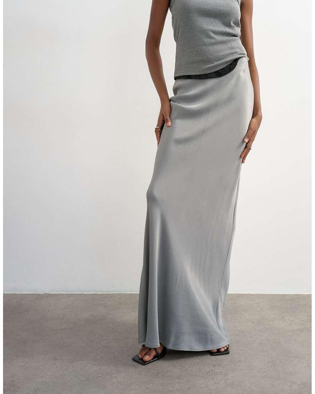 TOPSHOP White Flood Length Satin Bias Maxi Skirt