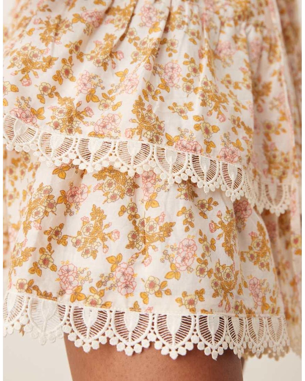 ASOS Natural Tiered Mini Skirt With Embroidered Hem Co-ord