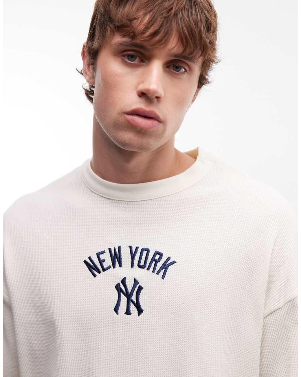 KTZ Natural Ny Yankees Logo Waffle Boxy Oversized T-Shirt for men