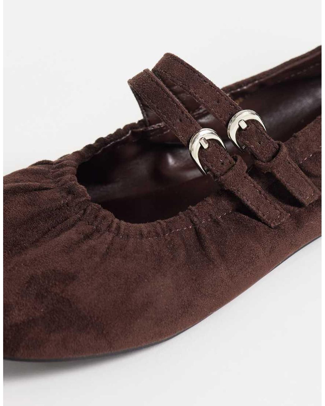 London Rebel Brown Mia Faux Suede Strappy Ruched Ballet Flats
