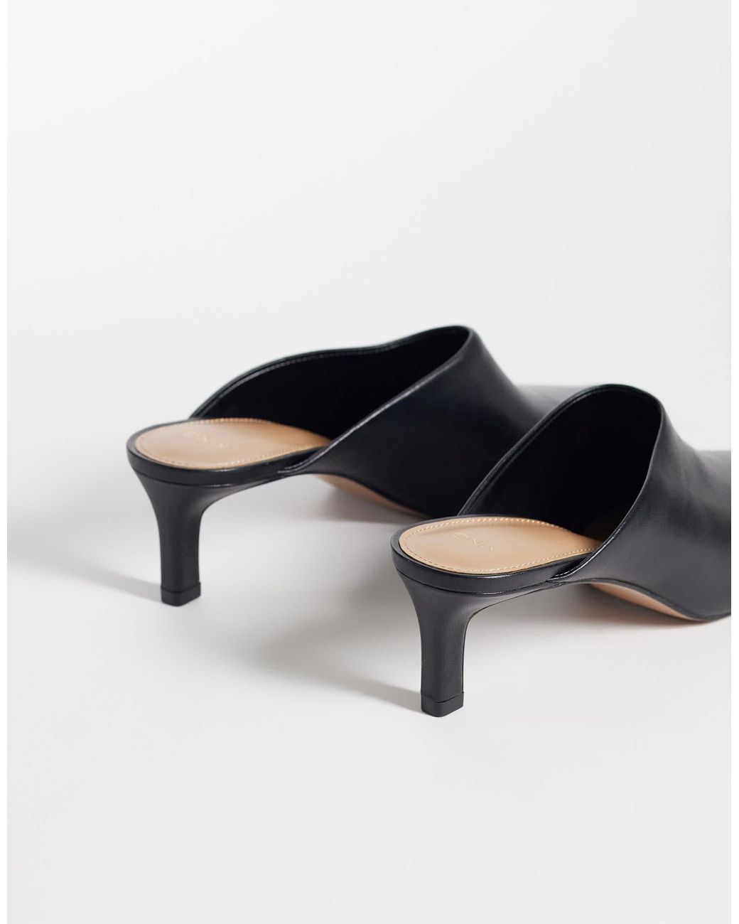 Mango White 100% Leather Heeled Pointed Mule