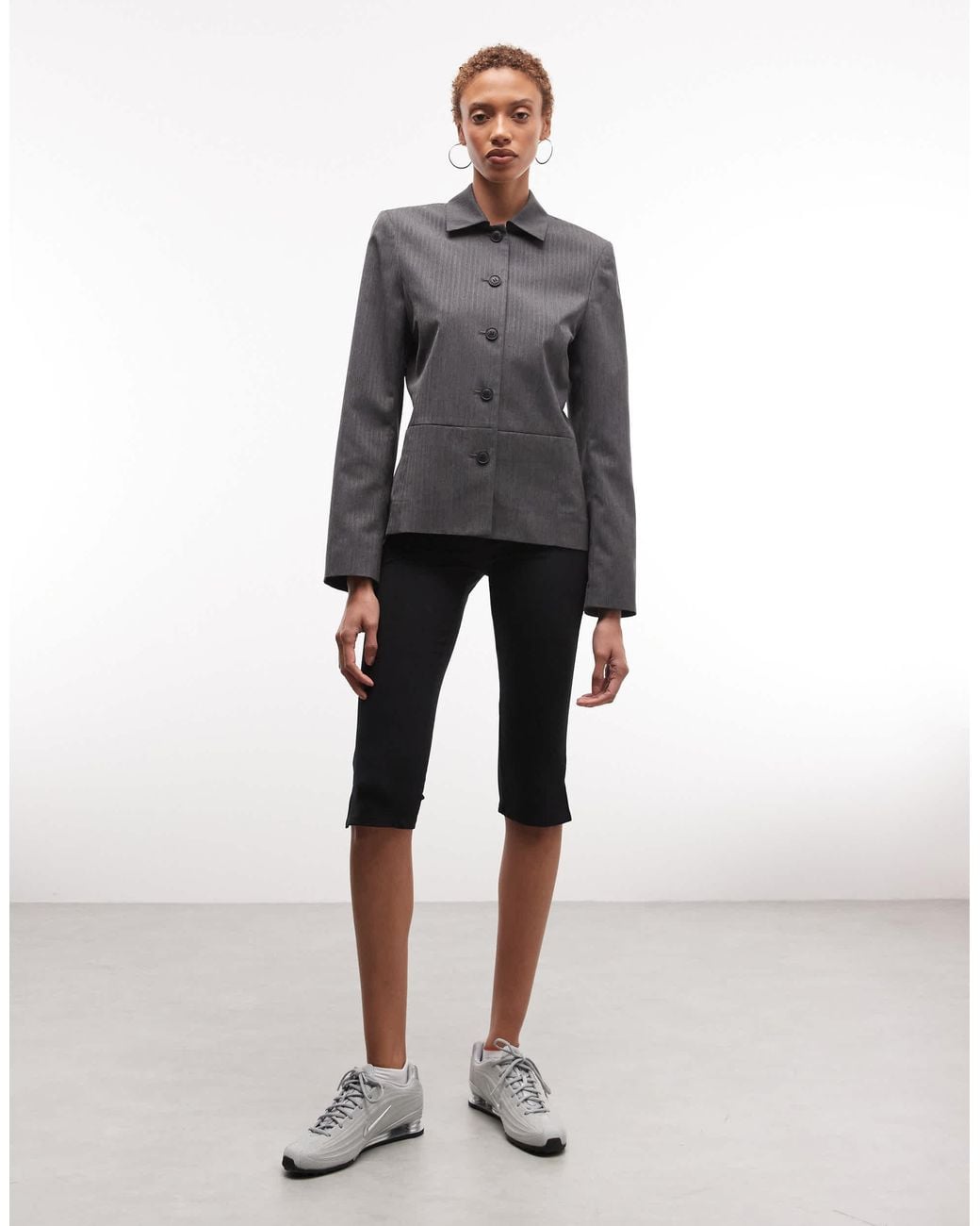 Weekday Gray Fitted Linen Look Button Up Jacket