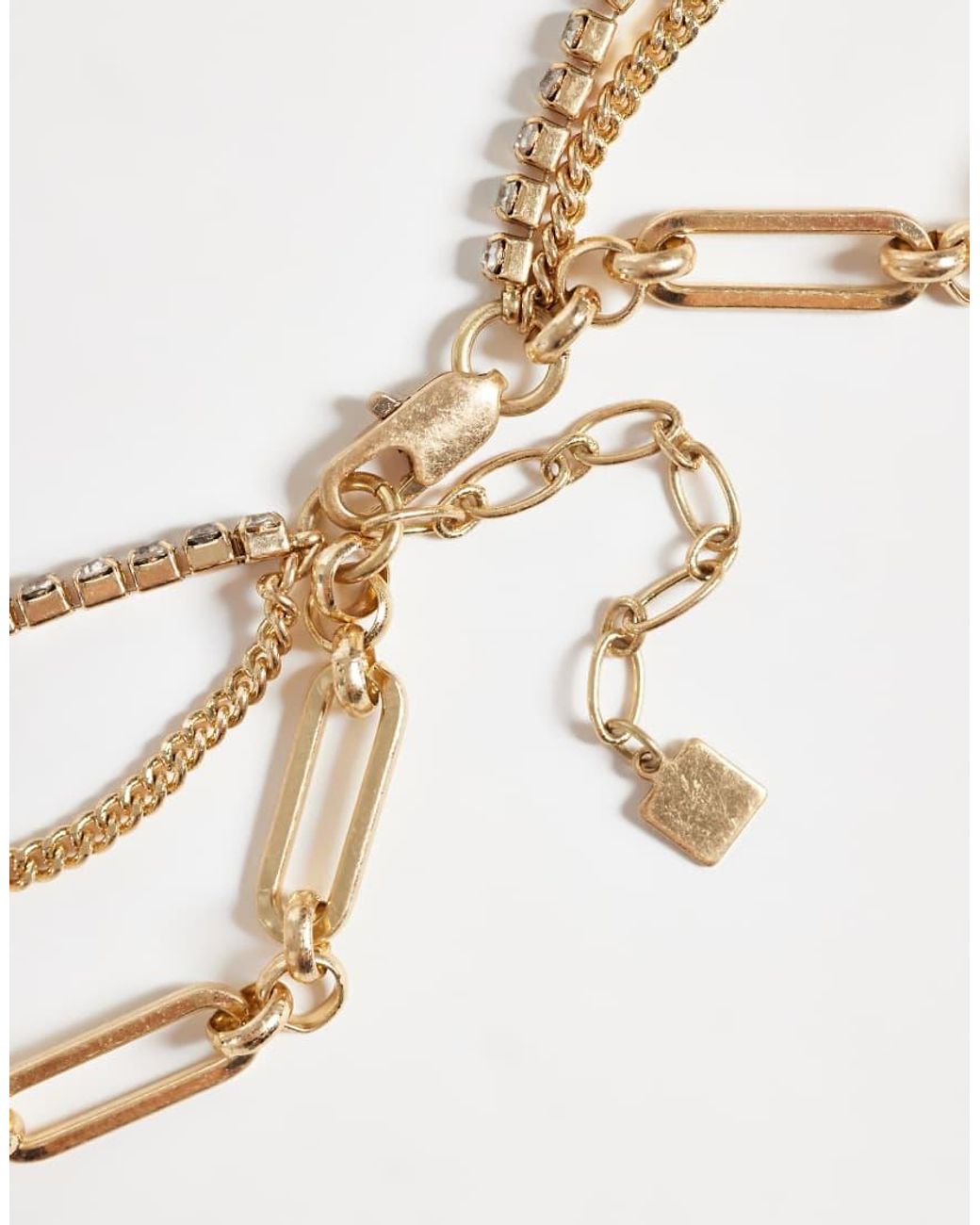 ASOS Multicolor Multirow Necklace With Mix Chain Detail And Blue Stone Set