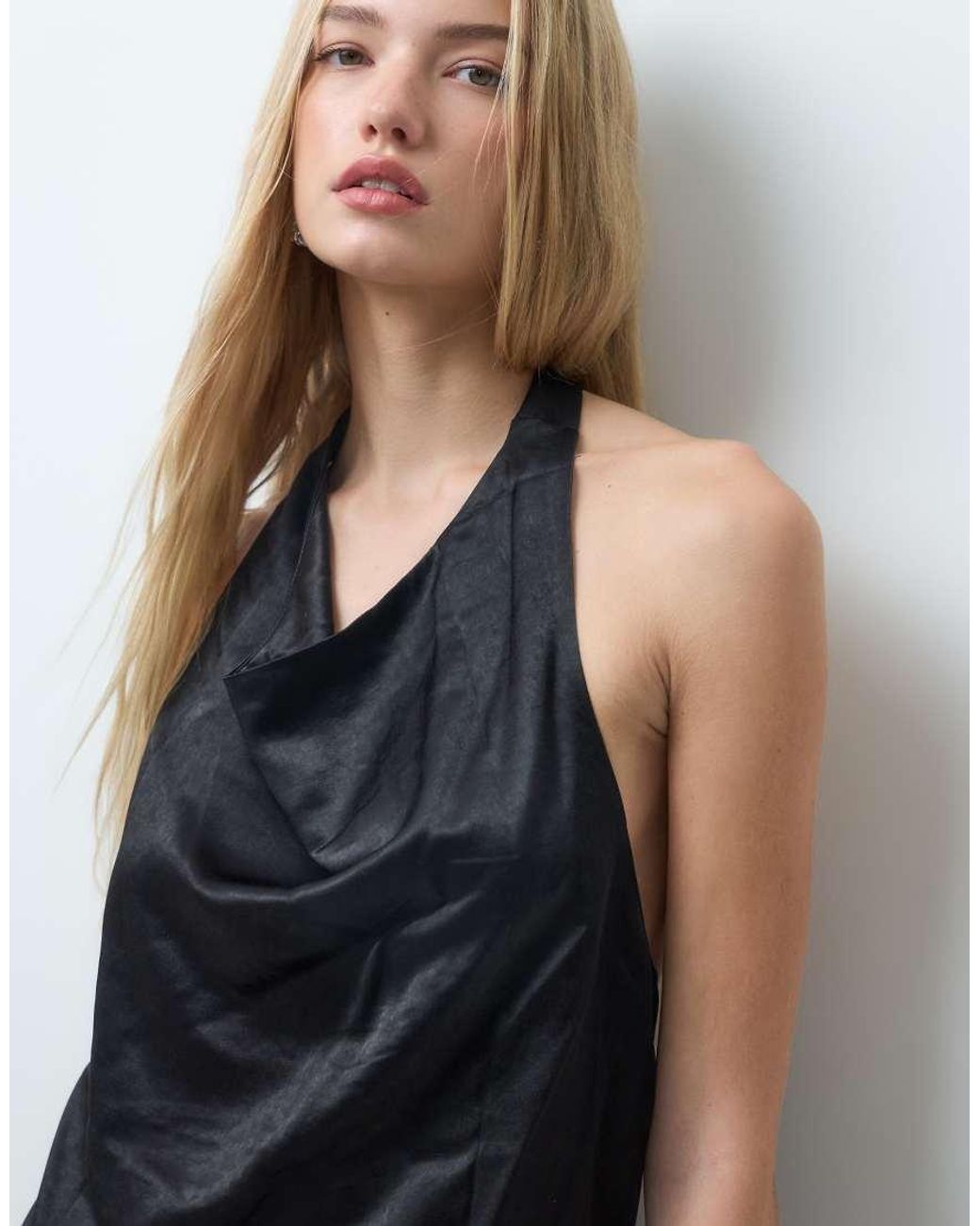 Vero Moda Gray Halterneck Satin Waterfall Top